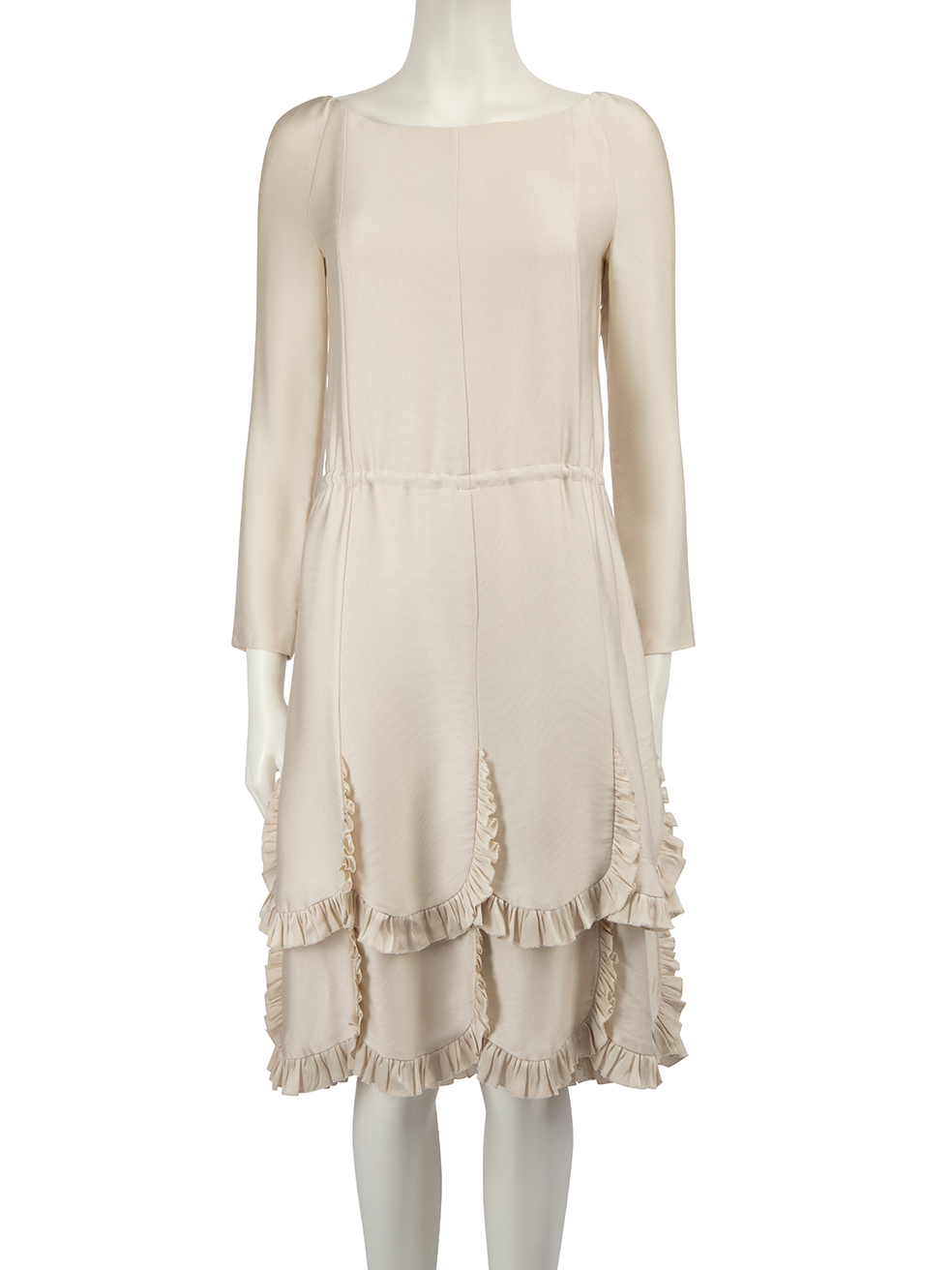 Rochas Pre-Owned Ecru Ruffle Long Sleeve Dress