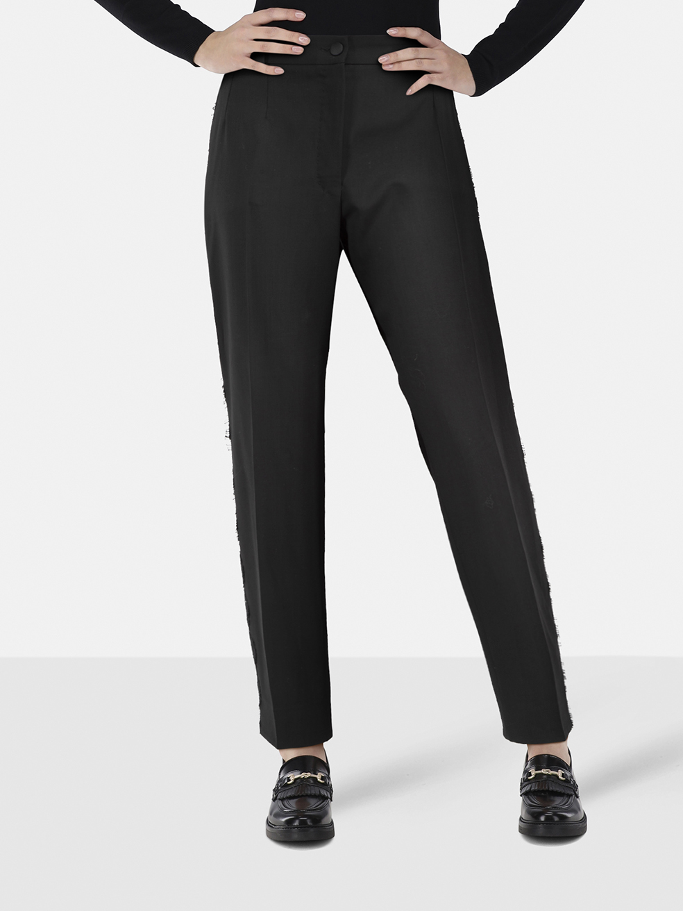 Dolce & Gabbana Black Wool Lace Trim Trousers