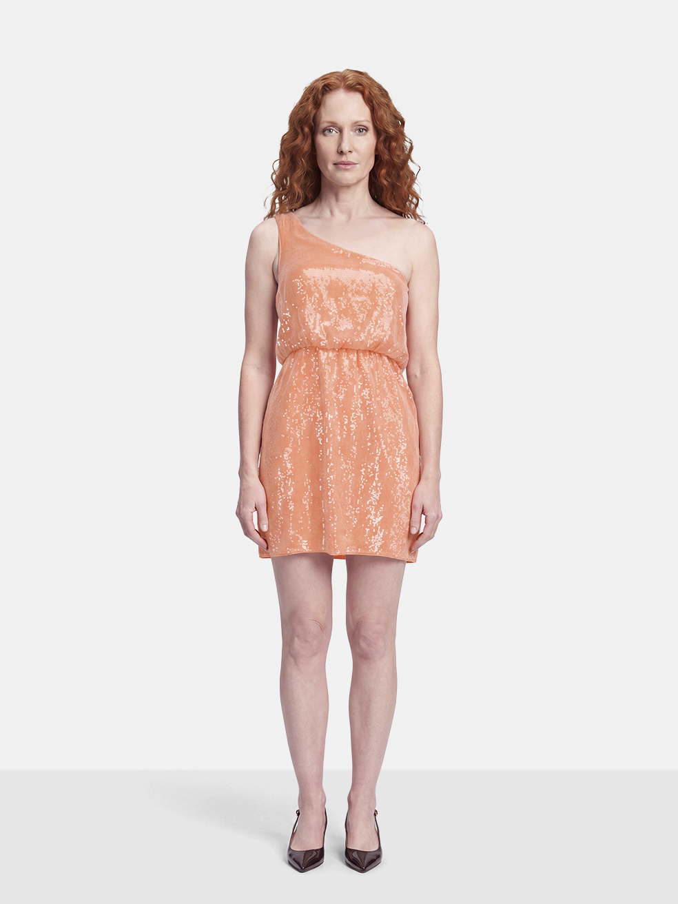 Alice + Olivia Coral Silk Sequin One Shoulder Dress