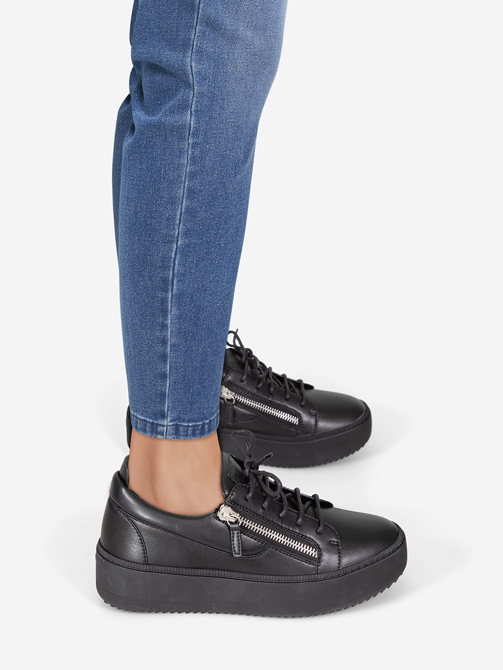 Giuseppe Zanotti Black Leather Zip Gail Trainers