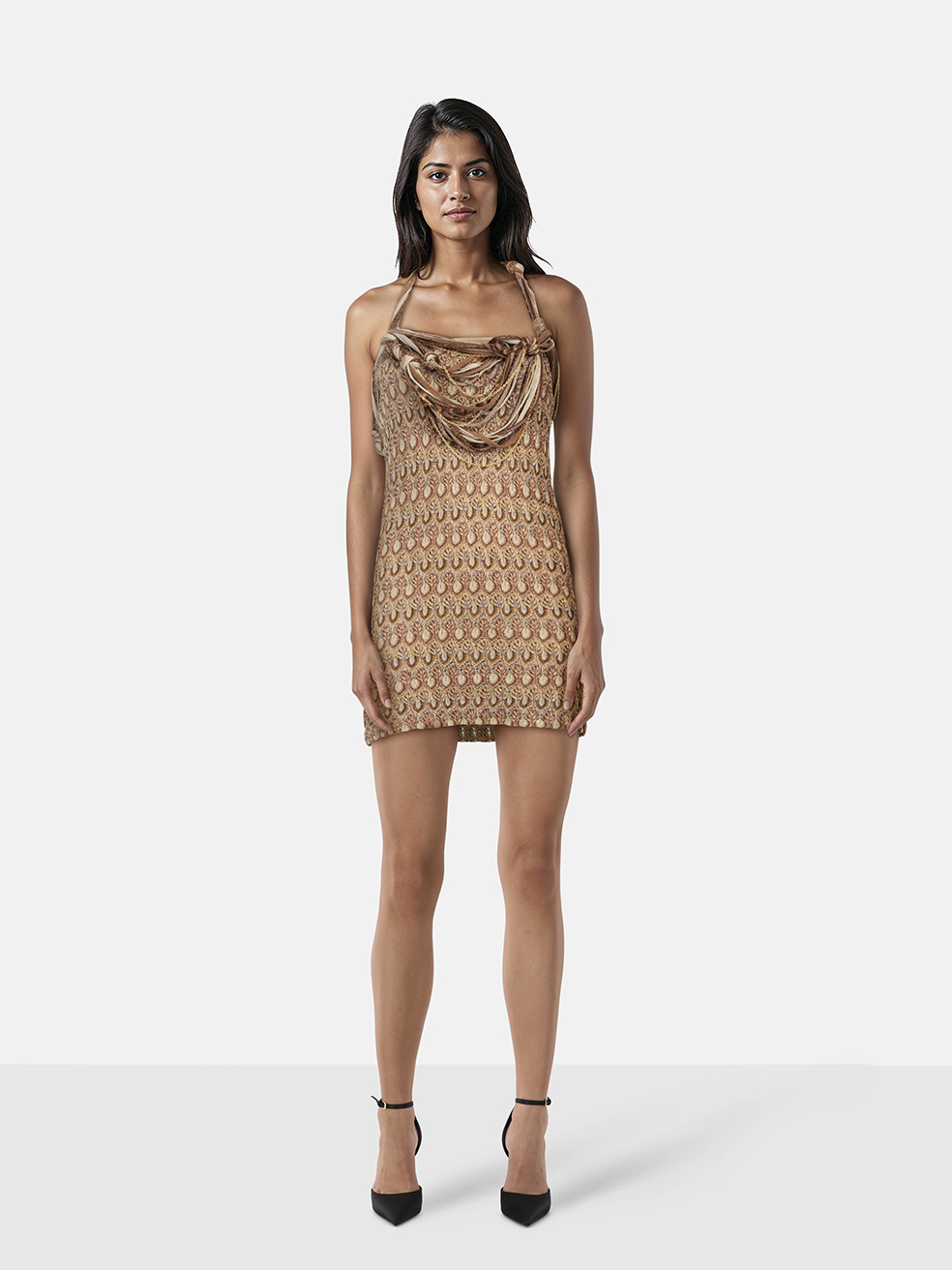 Missoni Brown Mini Knit Draped Dress