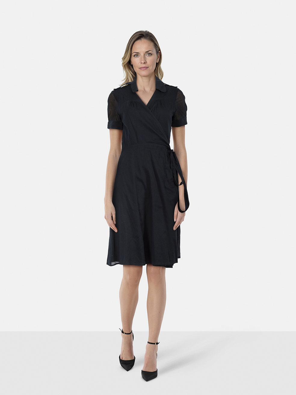 Burberry Navy Midi Short Sleeve Wrap Dress