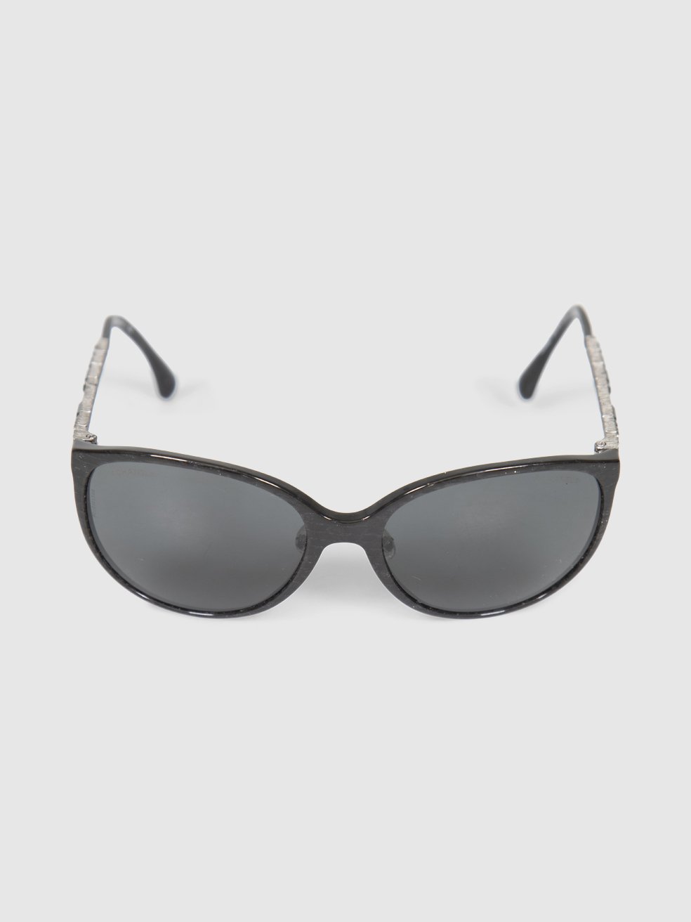 Chanel Black Embellished Arm Round Sunglasses