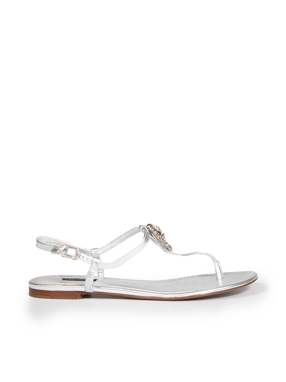 Dolce & Gabbana Pre-Owned Silver Leather Crystal Sandals