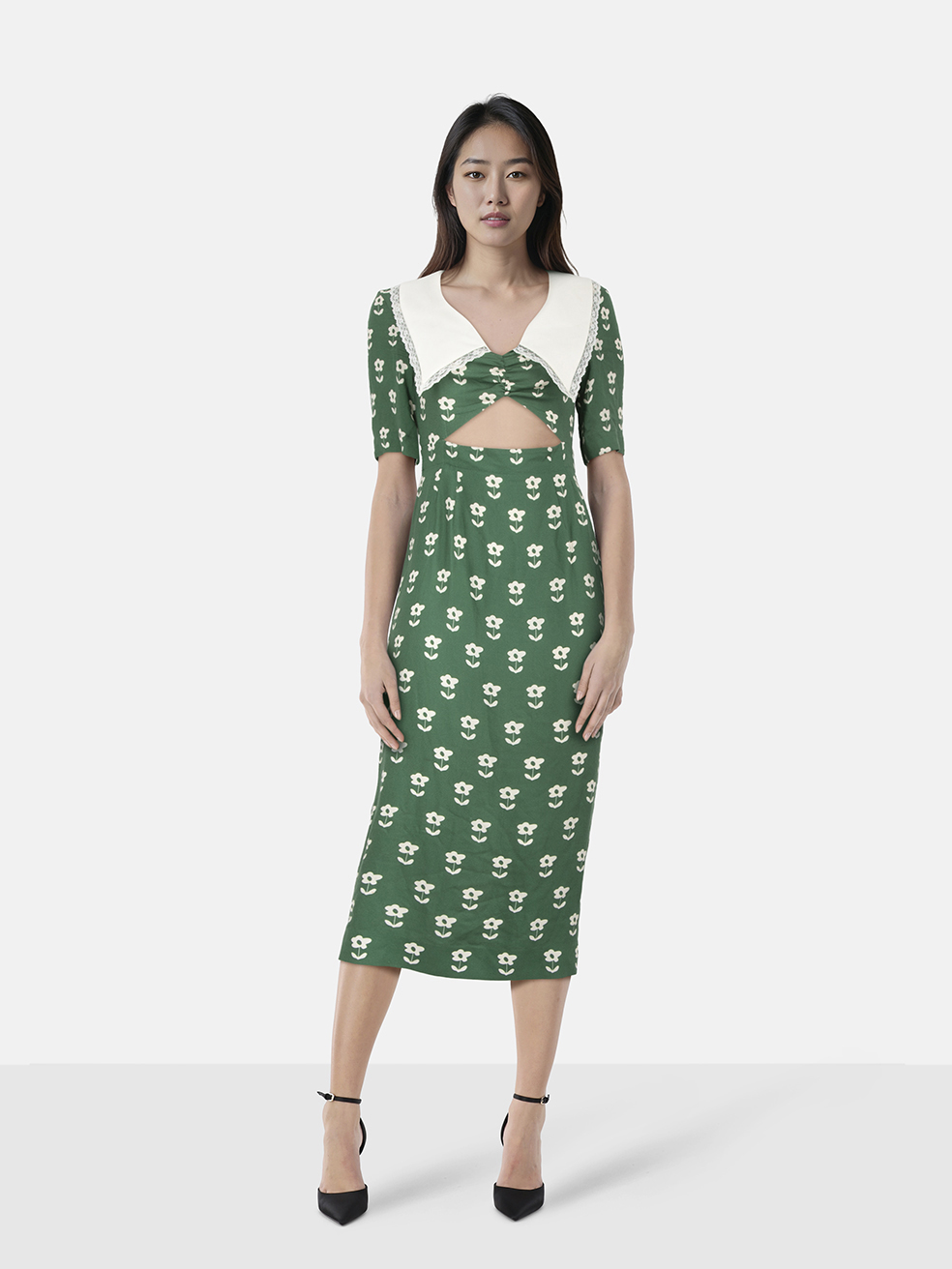 Alexa Chung Green Floral Clemence Cut-Out Dress