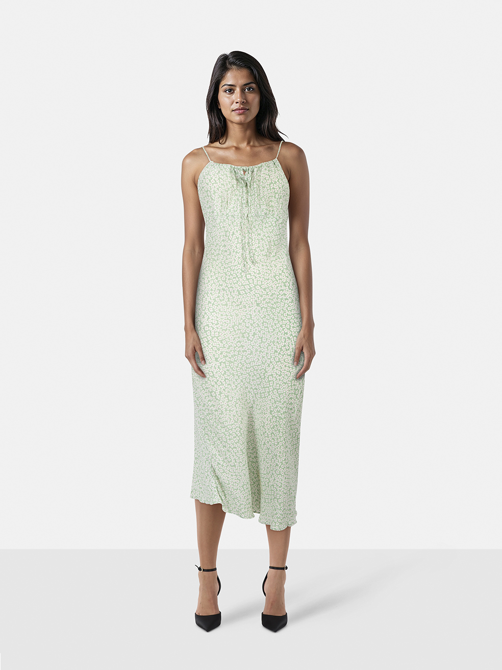 Rouje Green Floral Midi Slip Dress
