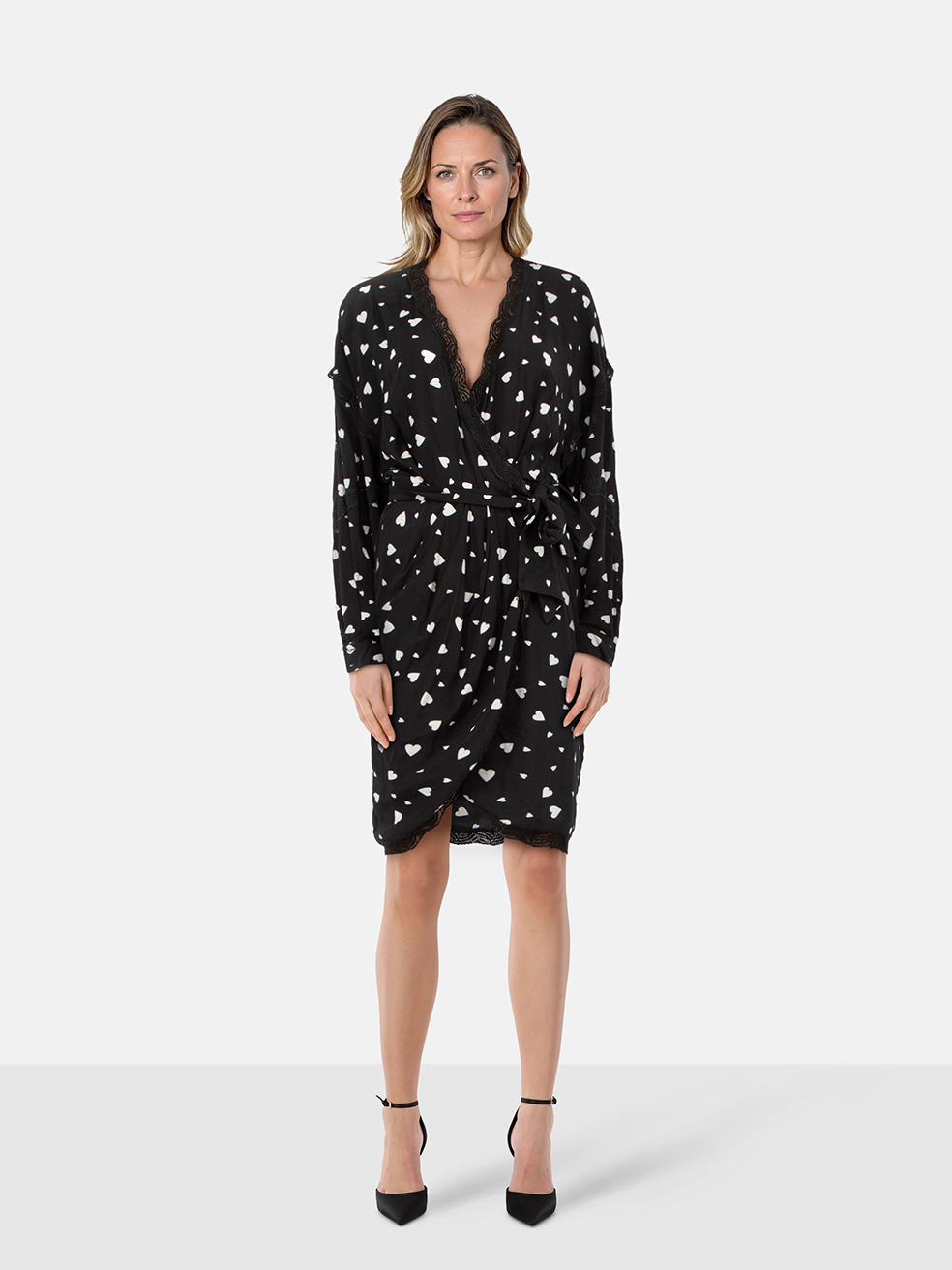 Essentiel Antwerp Black Heart Print Wrap Dress