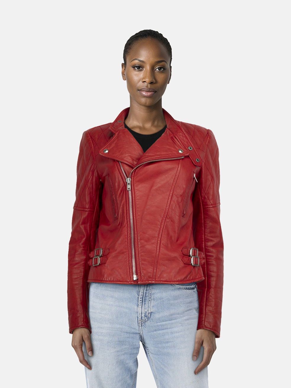 Joseph Red Quilted Leather Biker Jacket