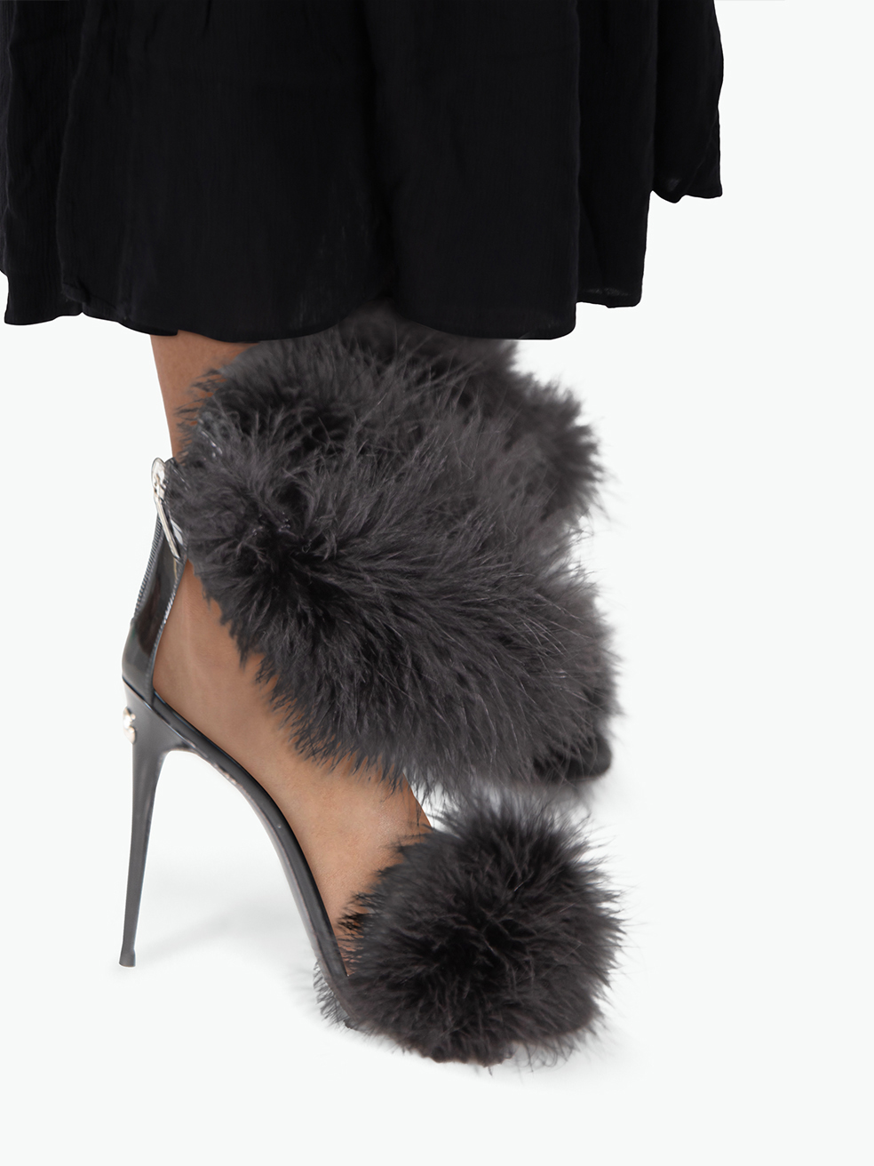 Dolce & Gabbana Pre-Owned Black Faux Fur Trim Sandals