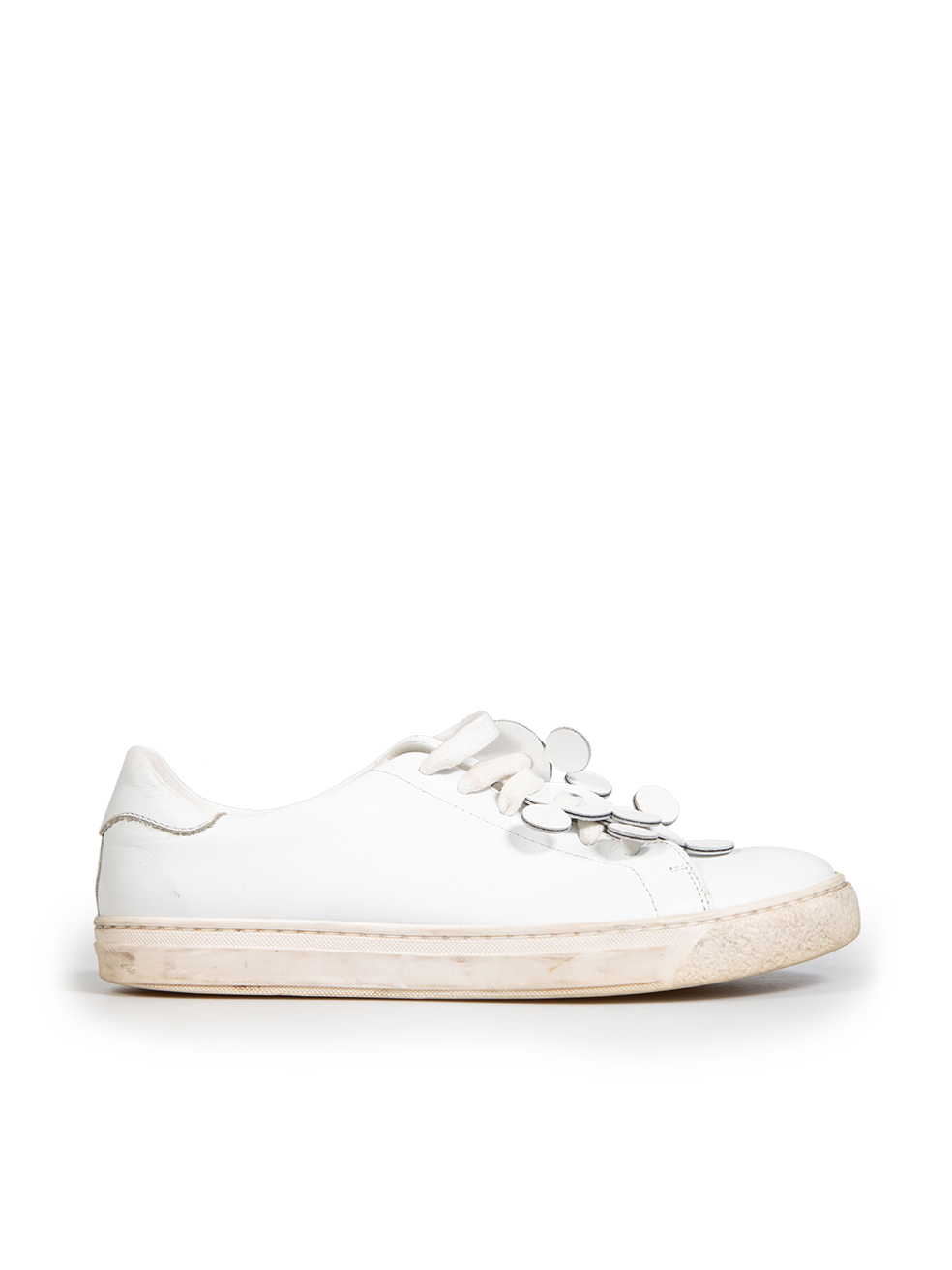 Anya Hindmarch Pre-Owned White Leather Laser Cut-Out Pattern Trainers