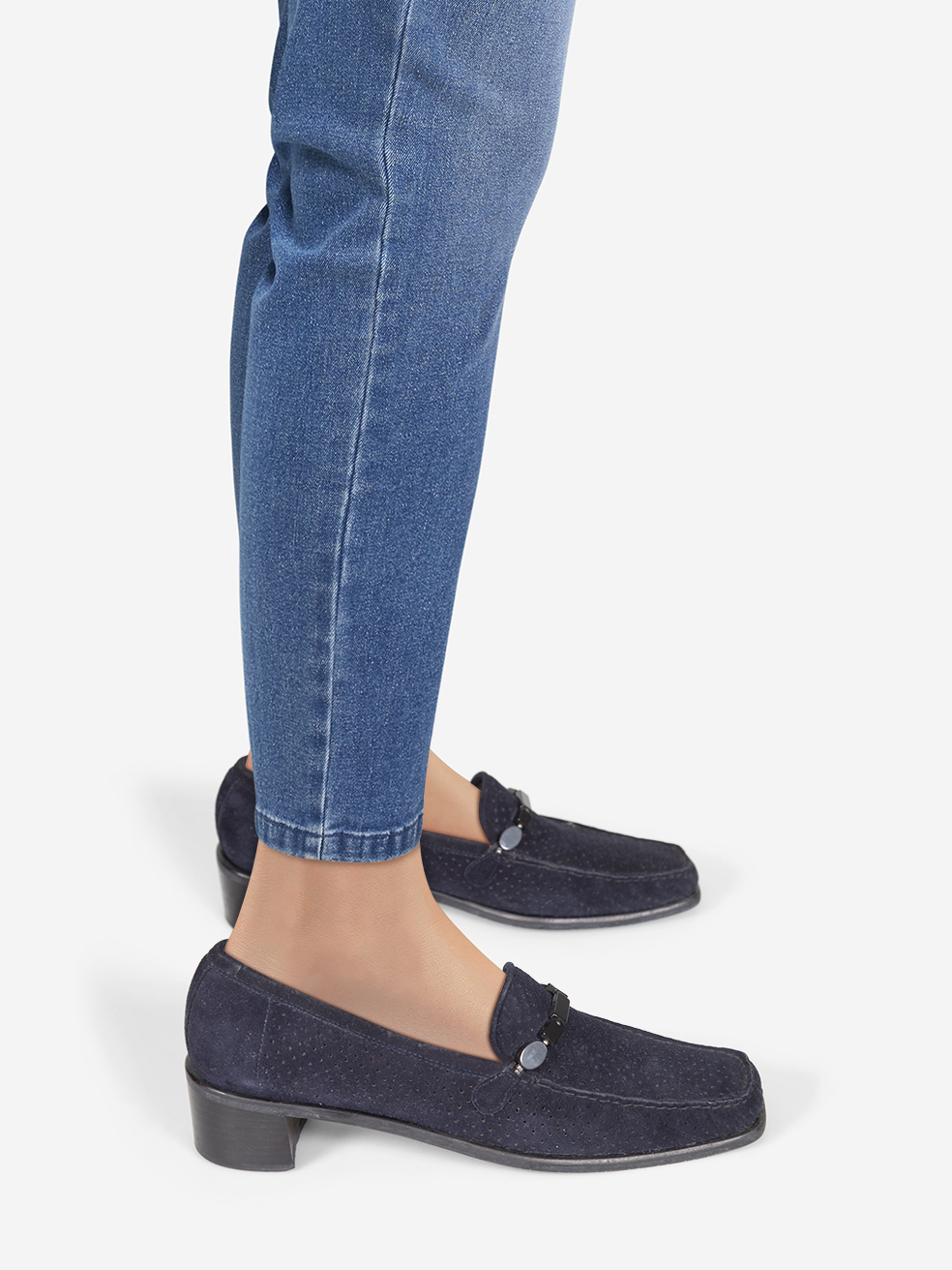 Stuart Weitzman Pre-Owned Navy Suede Perforated Loafers