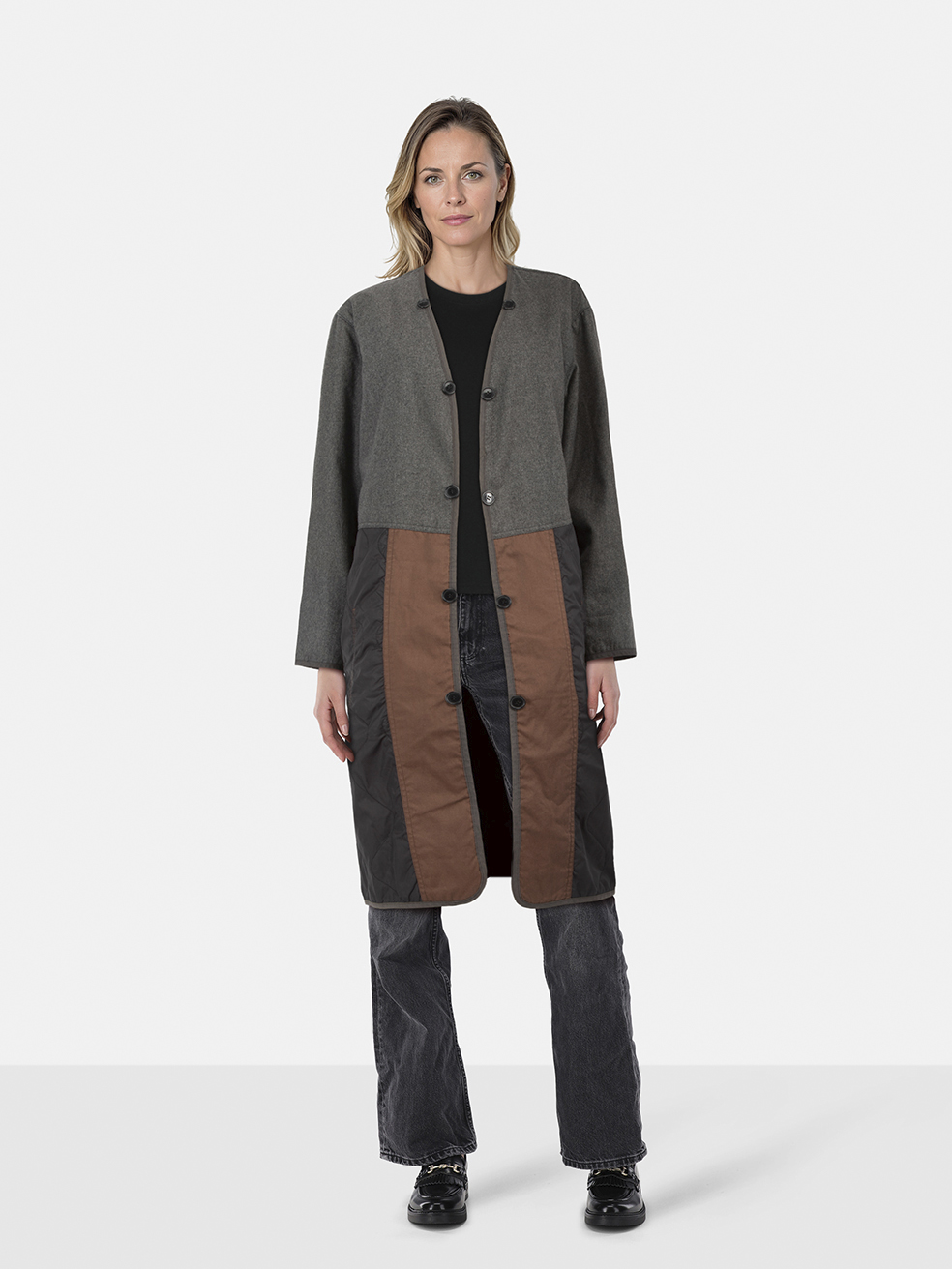 Comme Des Garcons Brown & Grey Panel Coat