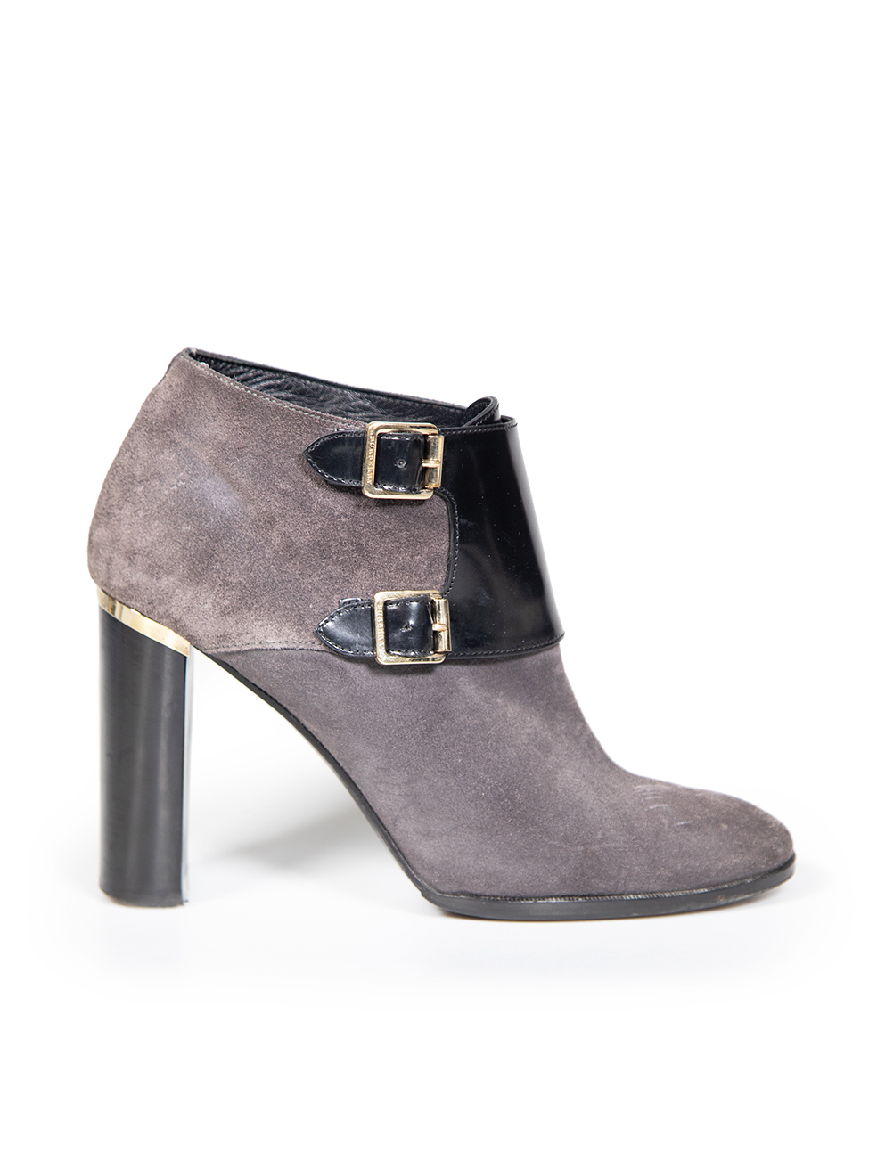 Burberry Pre-Owned Grey Suede Buckled Ankle Boots