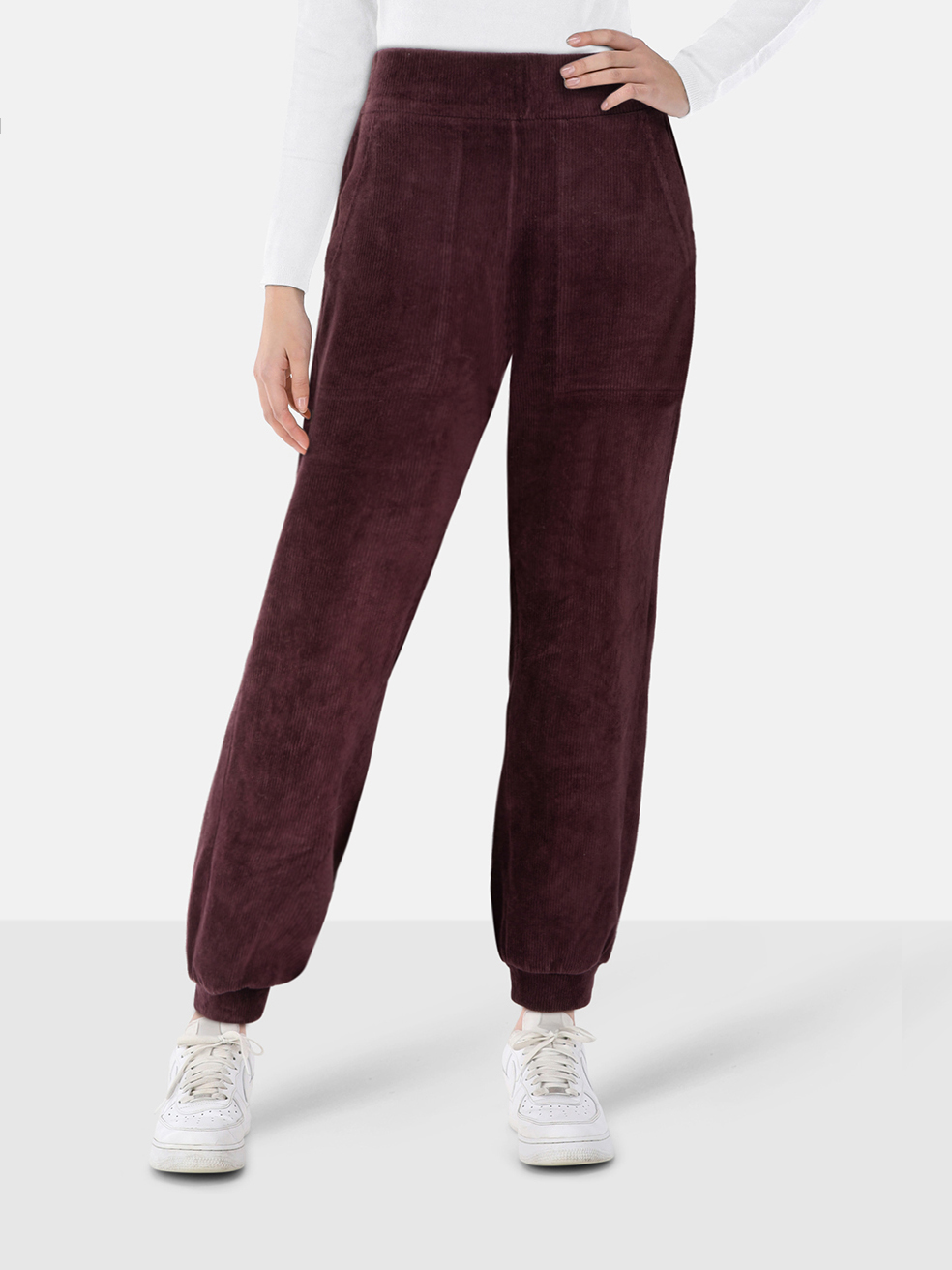 Me+Em Women's Purple Corduroy Tapered Trousers