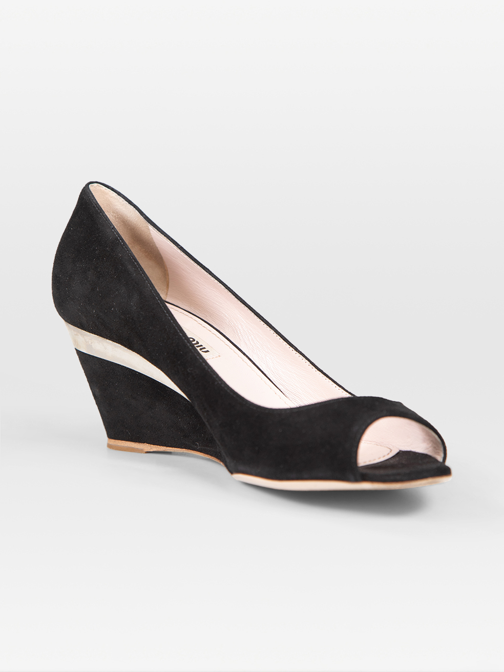 Miu Miu Pre-Owned Black Suede Peep Toe Wedges