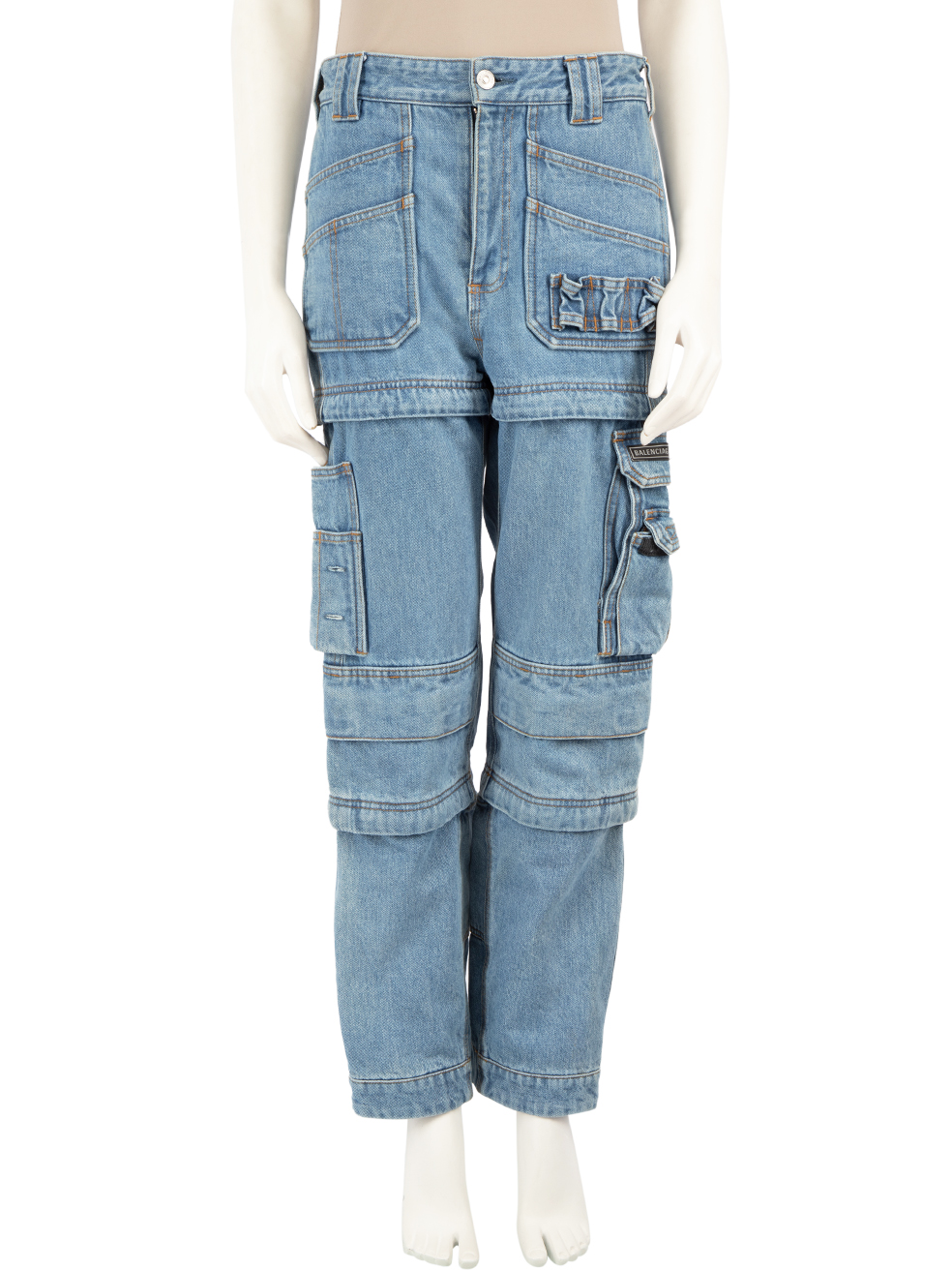 Balenciaga Pre-Owned Blue Denim Multipocket Zip Cargo Jeans
