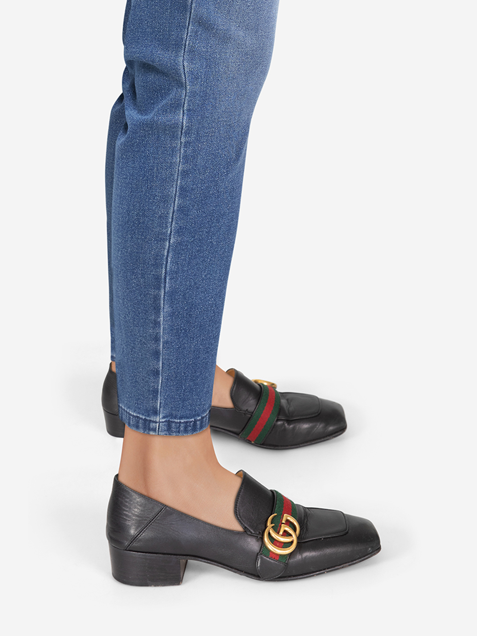 Gucci Pre-Owned Black Leather GG Web Stripe Loafers