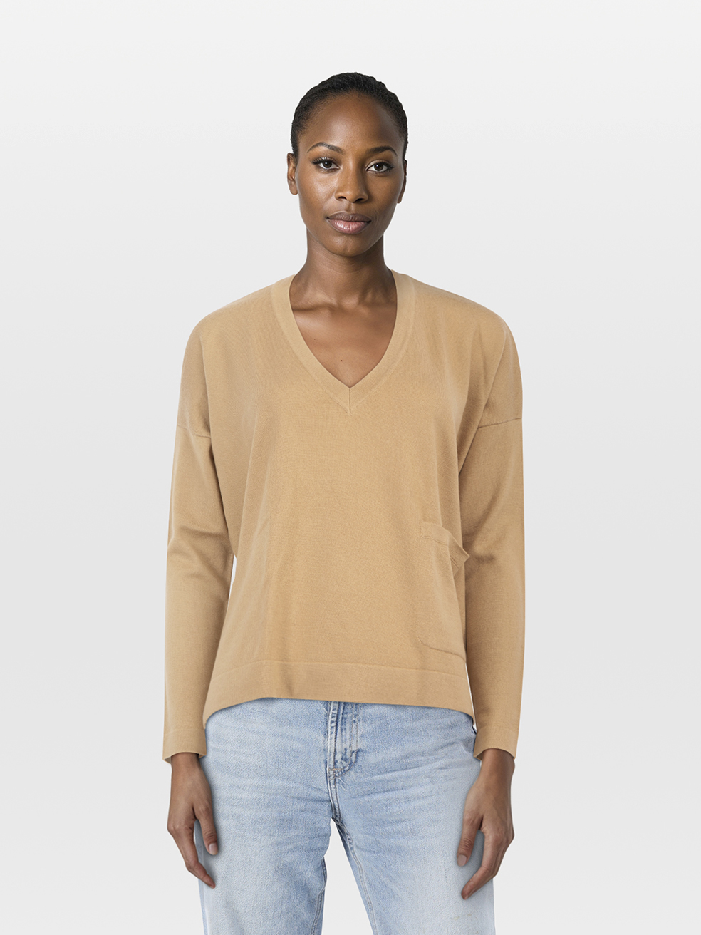 ME+EM Beige Merino Wool V Neck Jumper ME+EM Beige Merino Wool V Neck Jumper