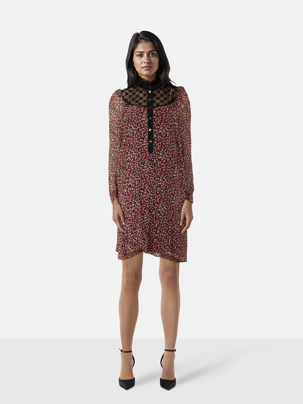 Philosophy di Lorenzo Serafini Floral Print Silk Lace Panel Dress