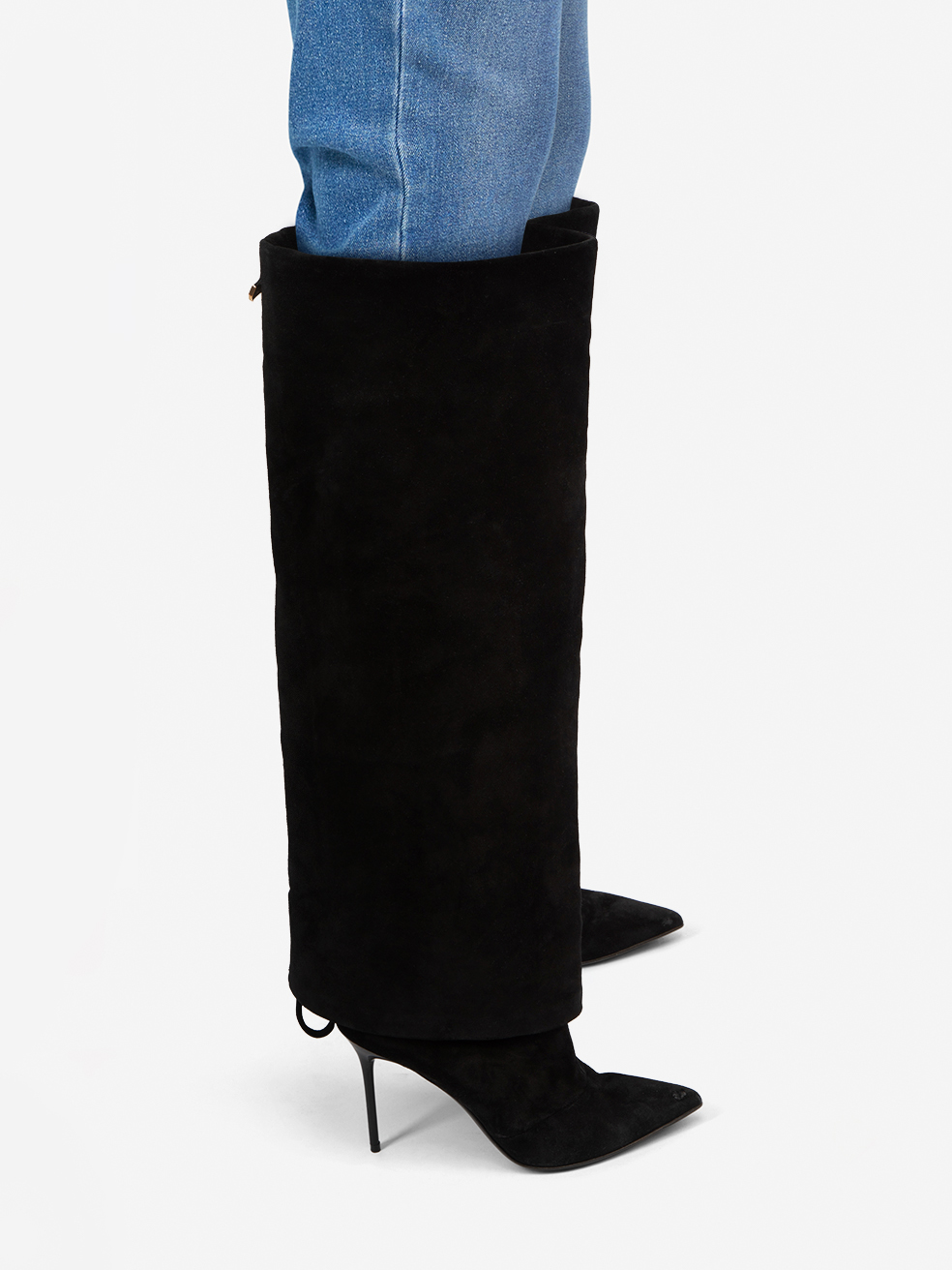 Balmain Pre-Owned Black Suede Fold Over Heeled Boots