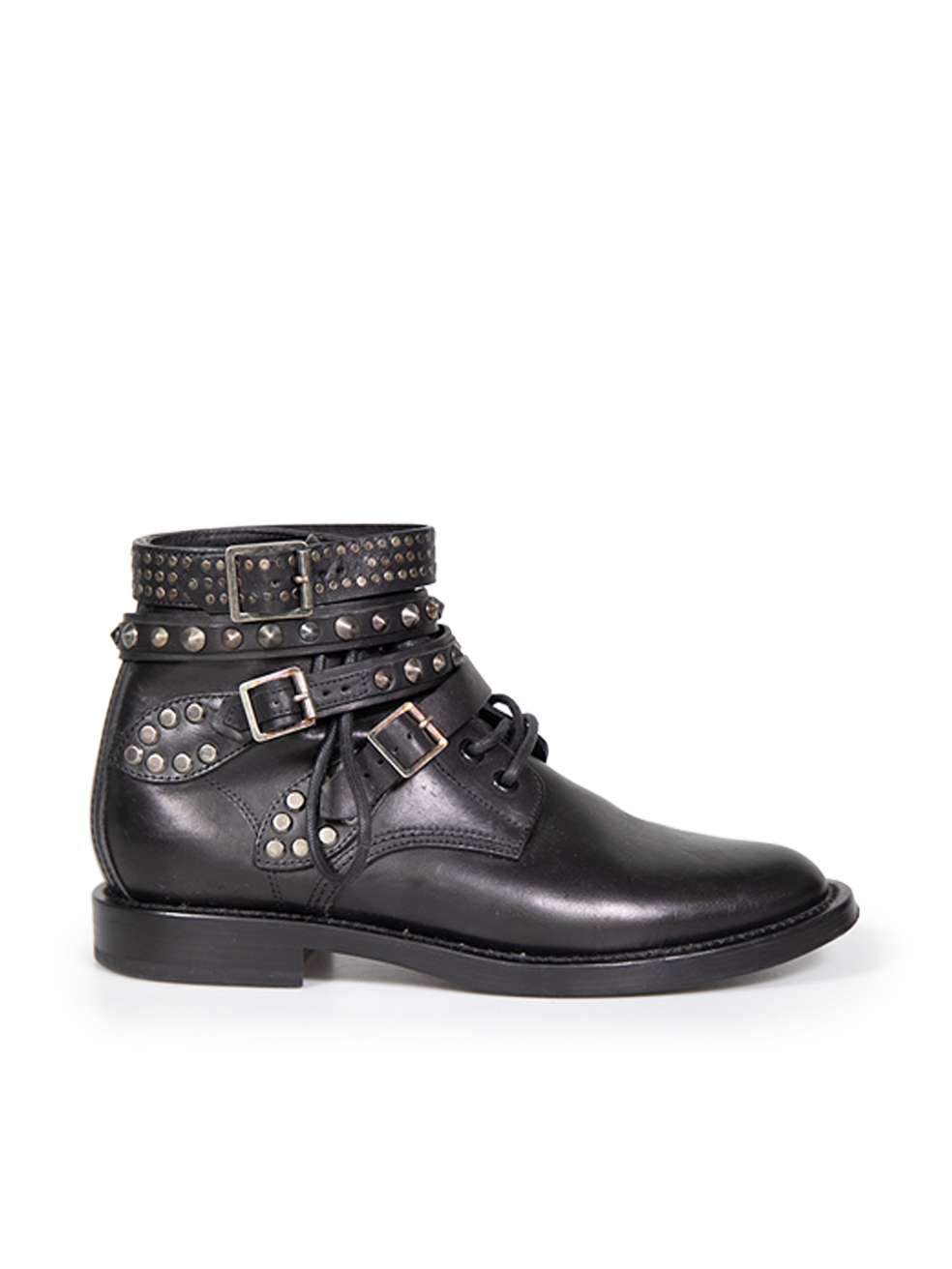 Saint Laurent Pre-Owned Black Leather Stud & Belt Ankle Boots