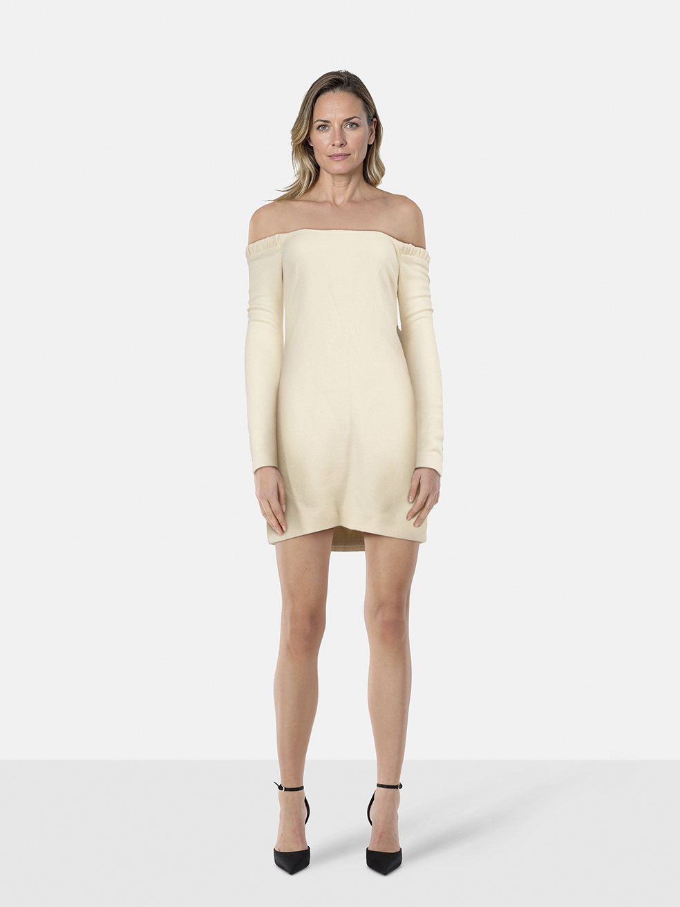 Khaite Women's Ecru Wool Mini Off Shoulder Dress