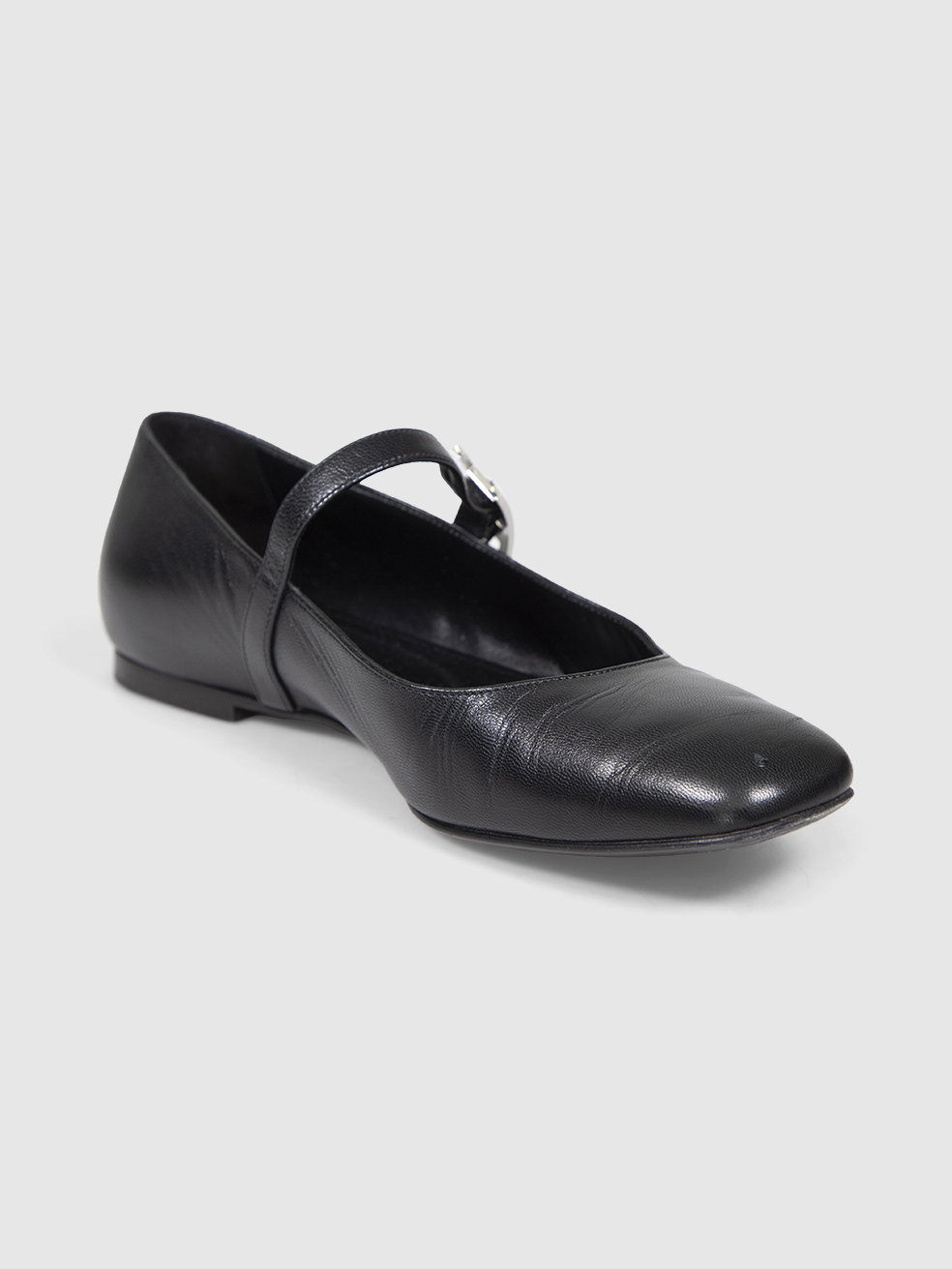 Herm�s Black Leather Jane Ballet Flats
