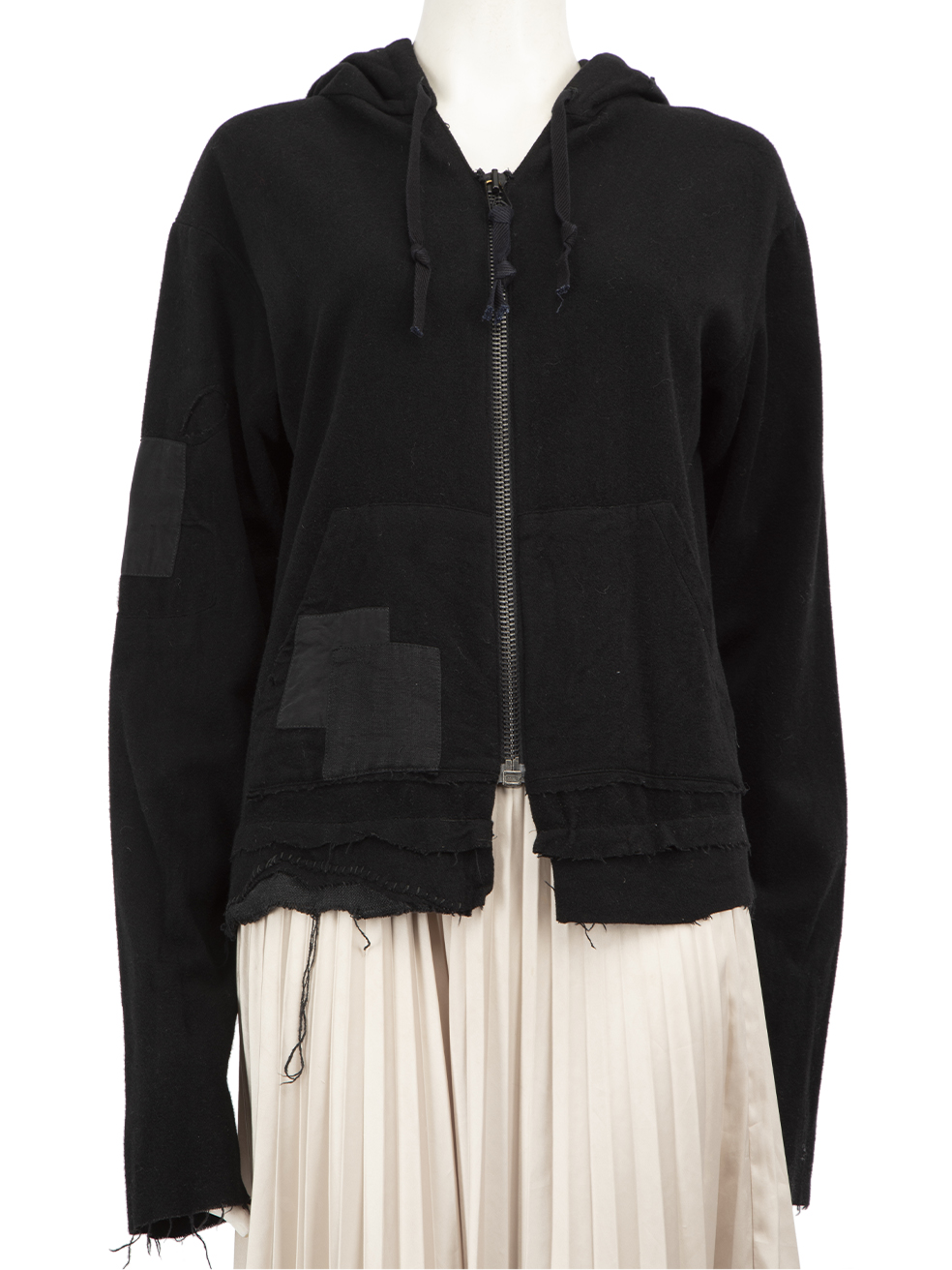 Greg Lauren Black Patch Design Zip Up Hoodie