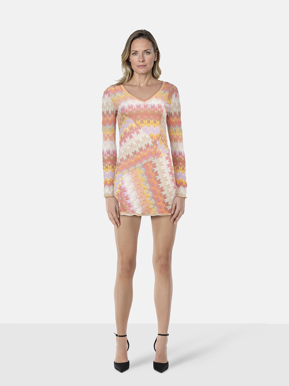 Missoni Abstract Knit Long Sleeve Mini Dress
