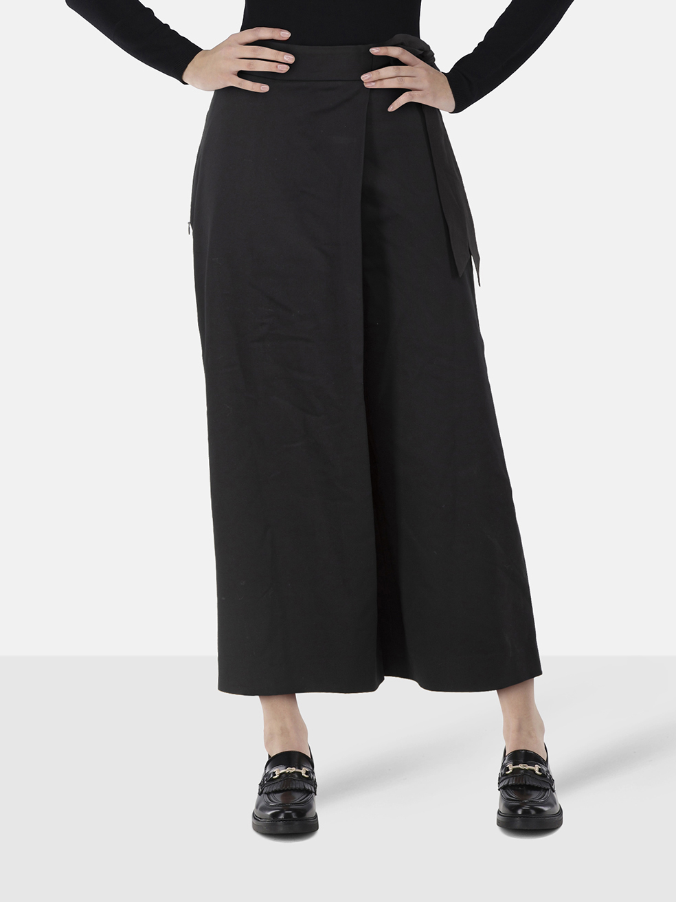 Tibi Black Wide Leg Waist Tie Trousers
