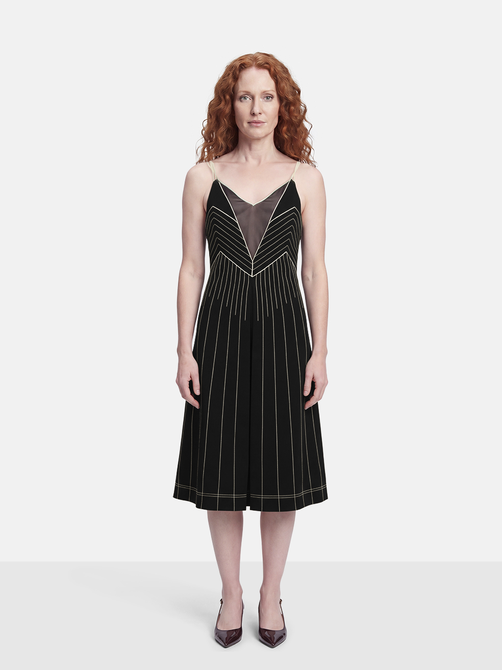 Valentino Garavani Black Sleeveless Striped Midi Dress