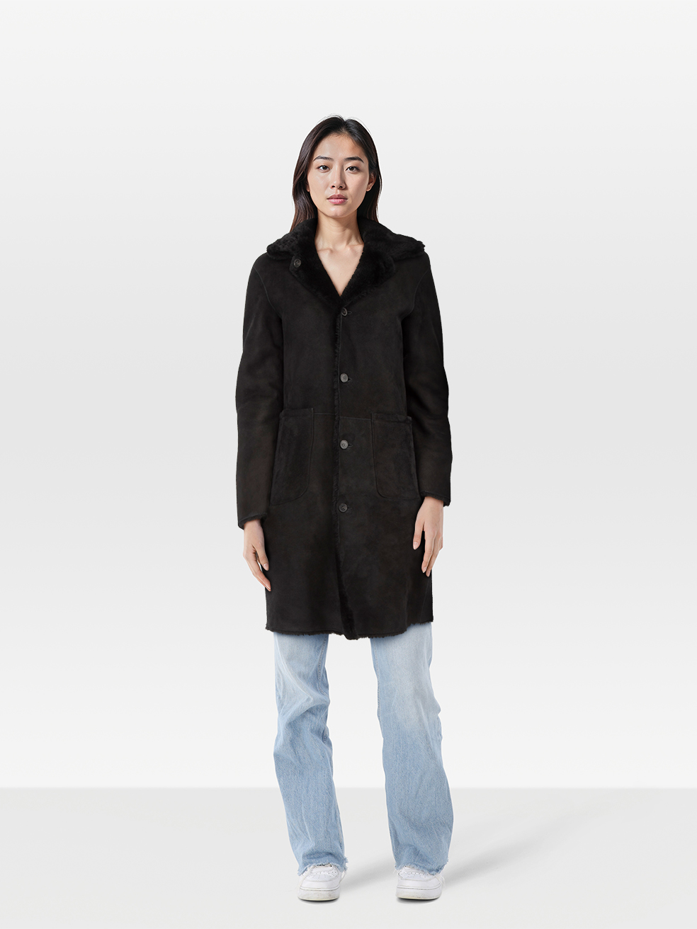 All Saints Pre-Owned Black Sheepskin Reversible Serra Coat