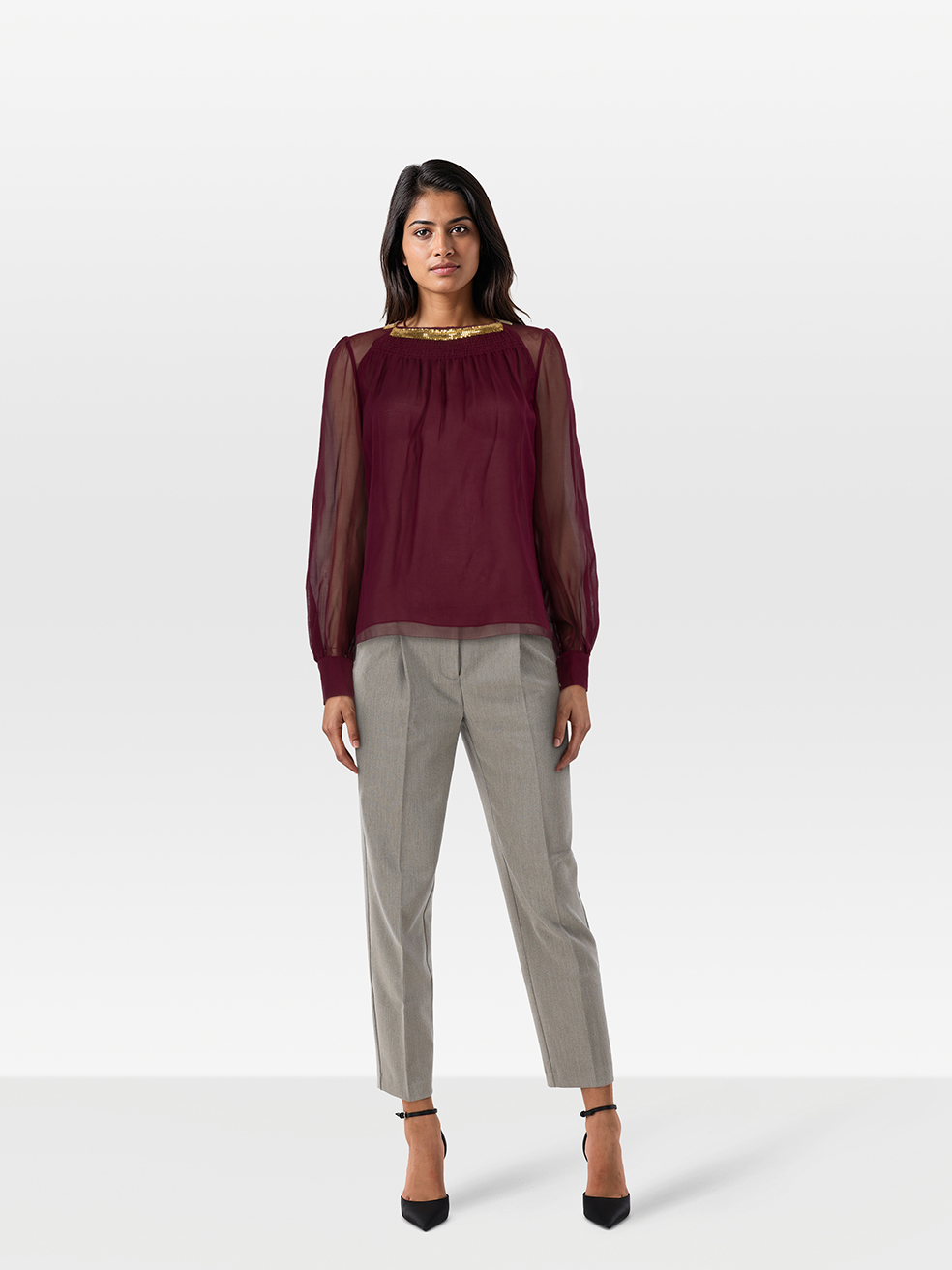 Louis Vuitton Pre-Owned Purple Silk Sheer Collar Detail Top
