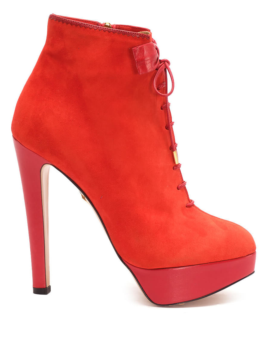 Charlotte Olympia Pre-Owned Orange Suede Laced Platform Ankle Booties