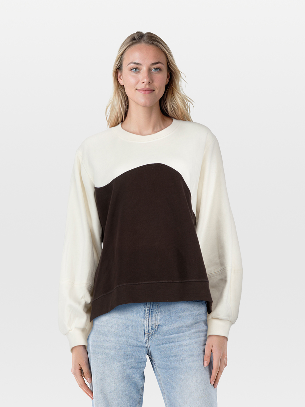 Ganni Pre-Owned White & Brown Panelled Logo Sweatshirt