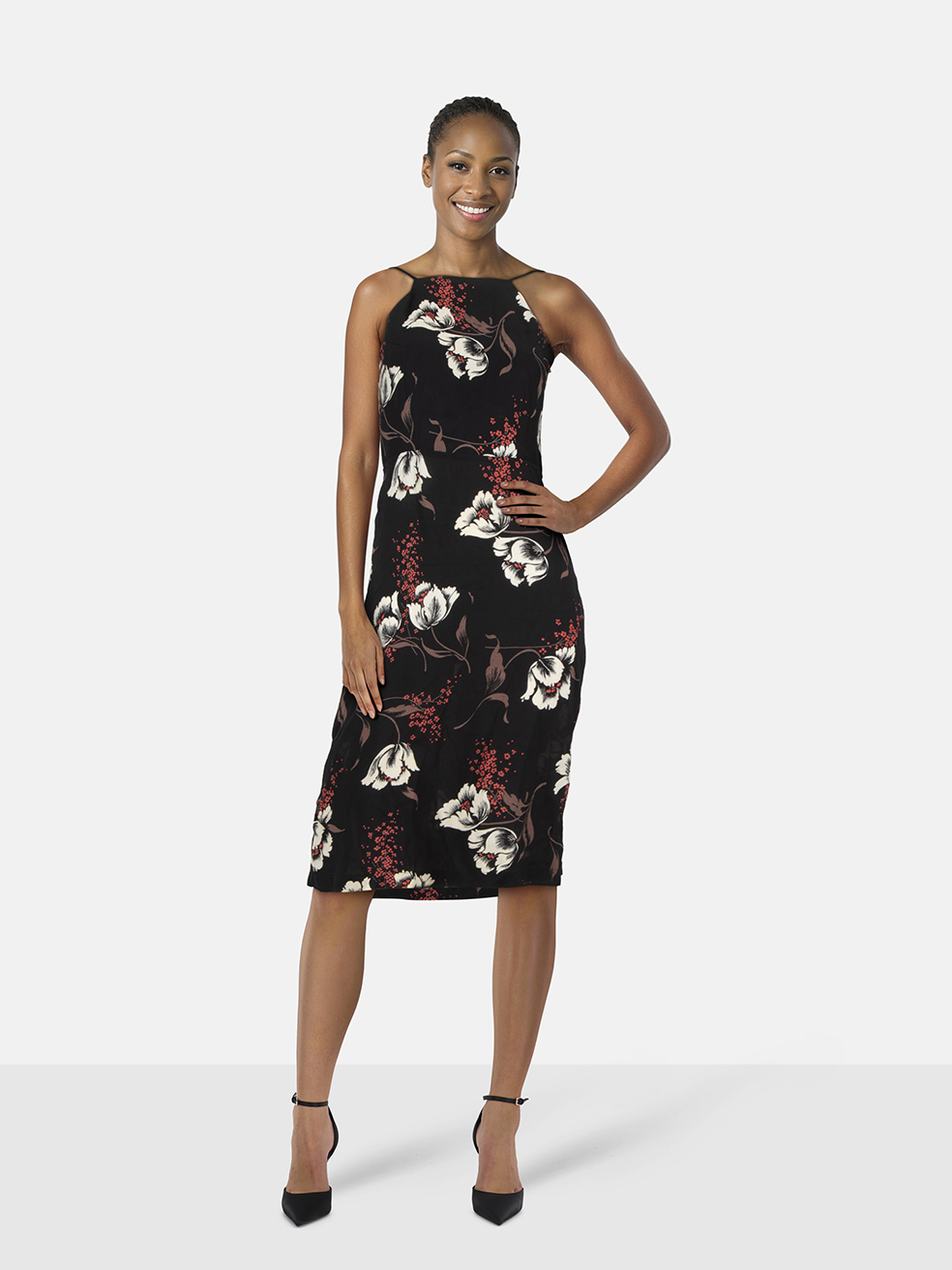 Reformation Black Floral Print Eve Dress