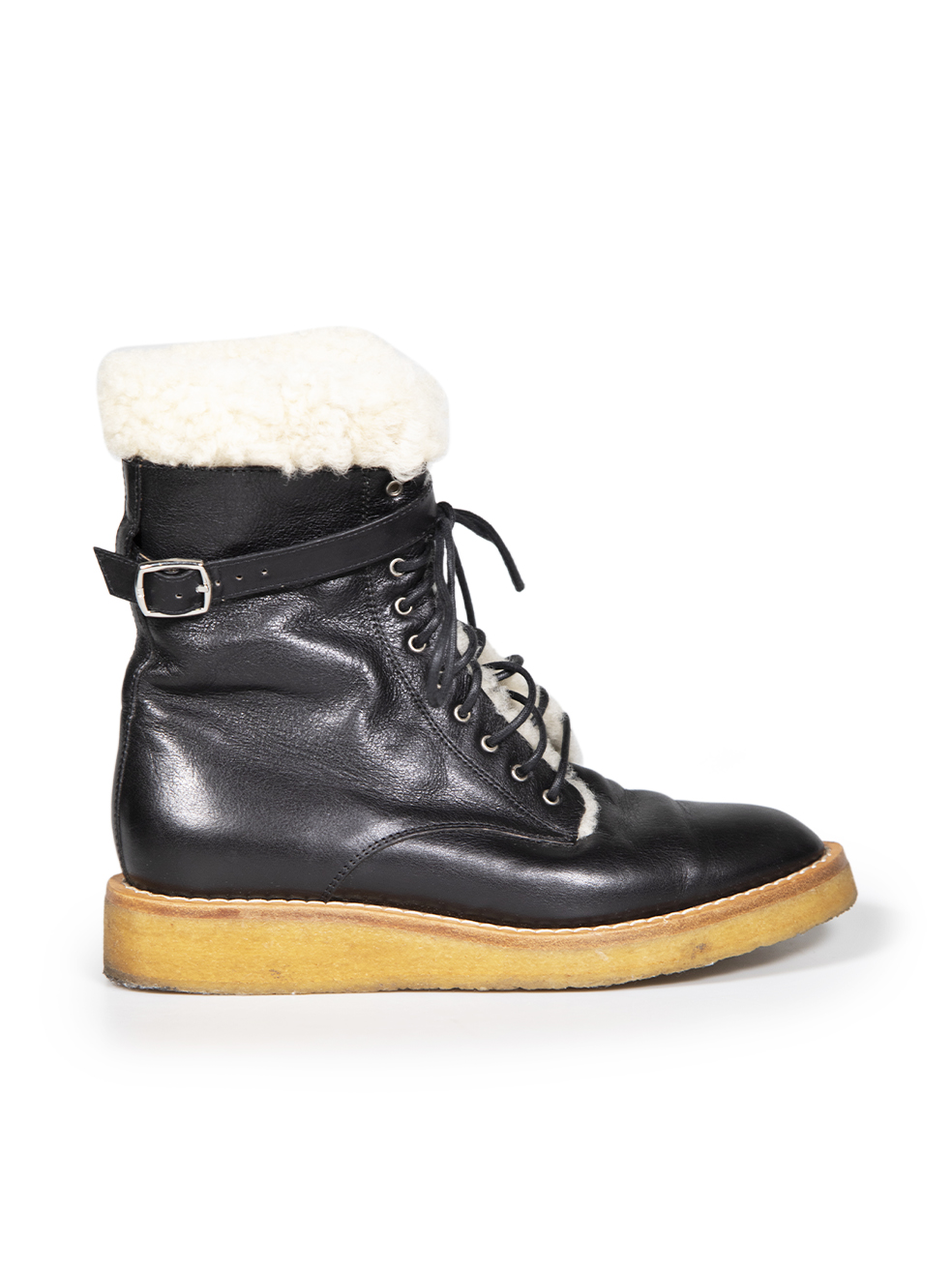Céline Pre-Owned Black Leather Manon Shearling Biker Boots