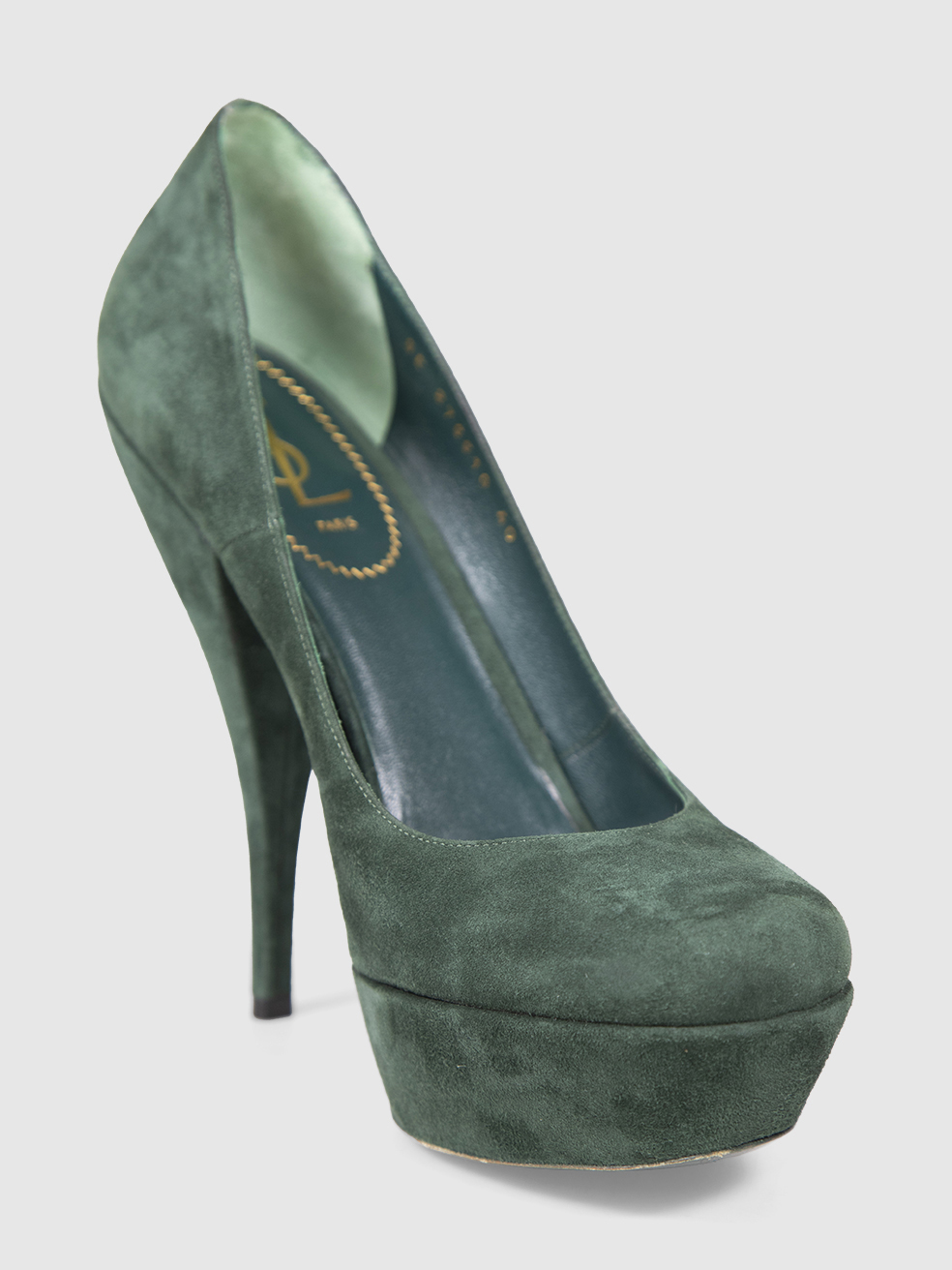 Saint Laurent Green Suede Platform Pumps