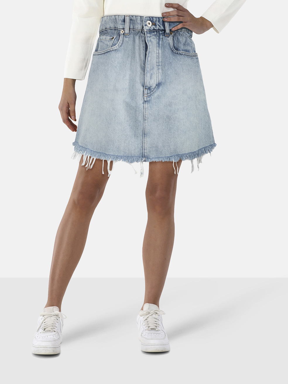 Miu Miu Blue Elasticated Denim Mini Skirt