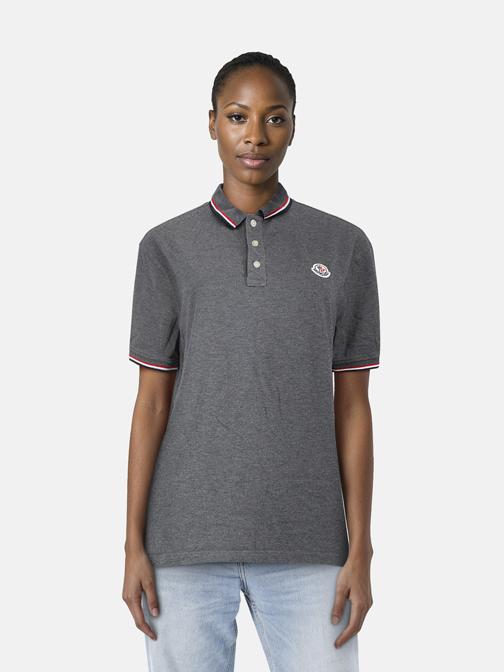Moncler Women's Grey Logo Patch Polo Top