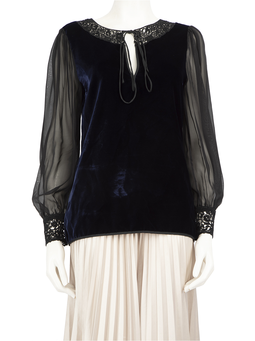 Dolce & Gabbana Pre-Owned Navy Silk Sheer Sleeves Blouse