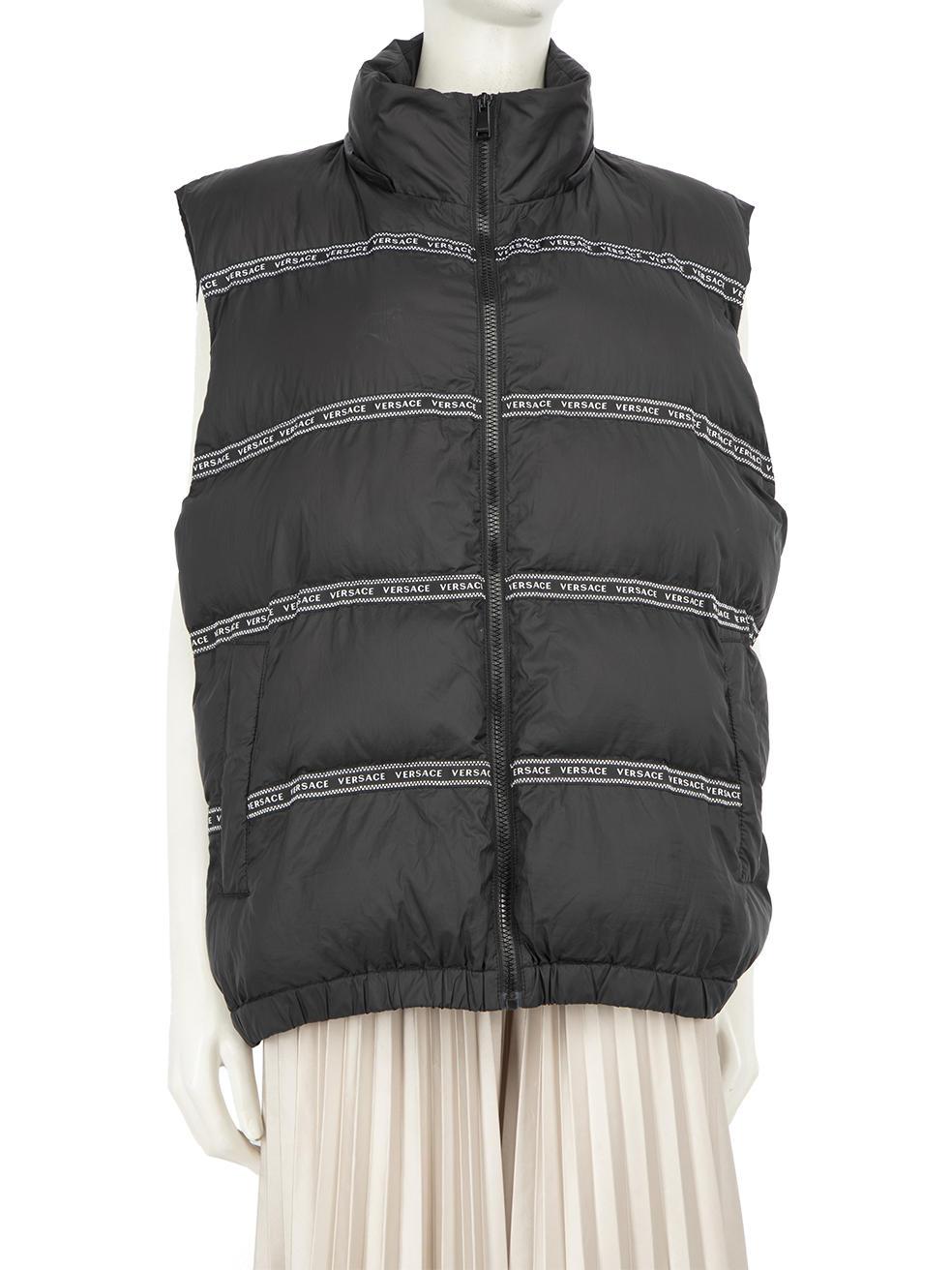 Versace Pre-Owned Black Logo Striped Puffer Gilet