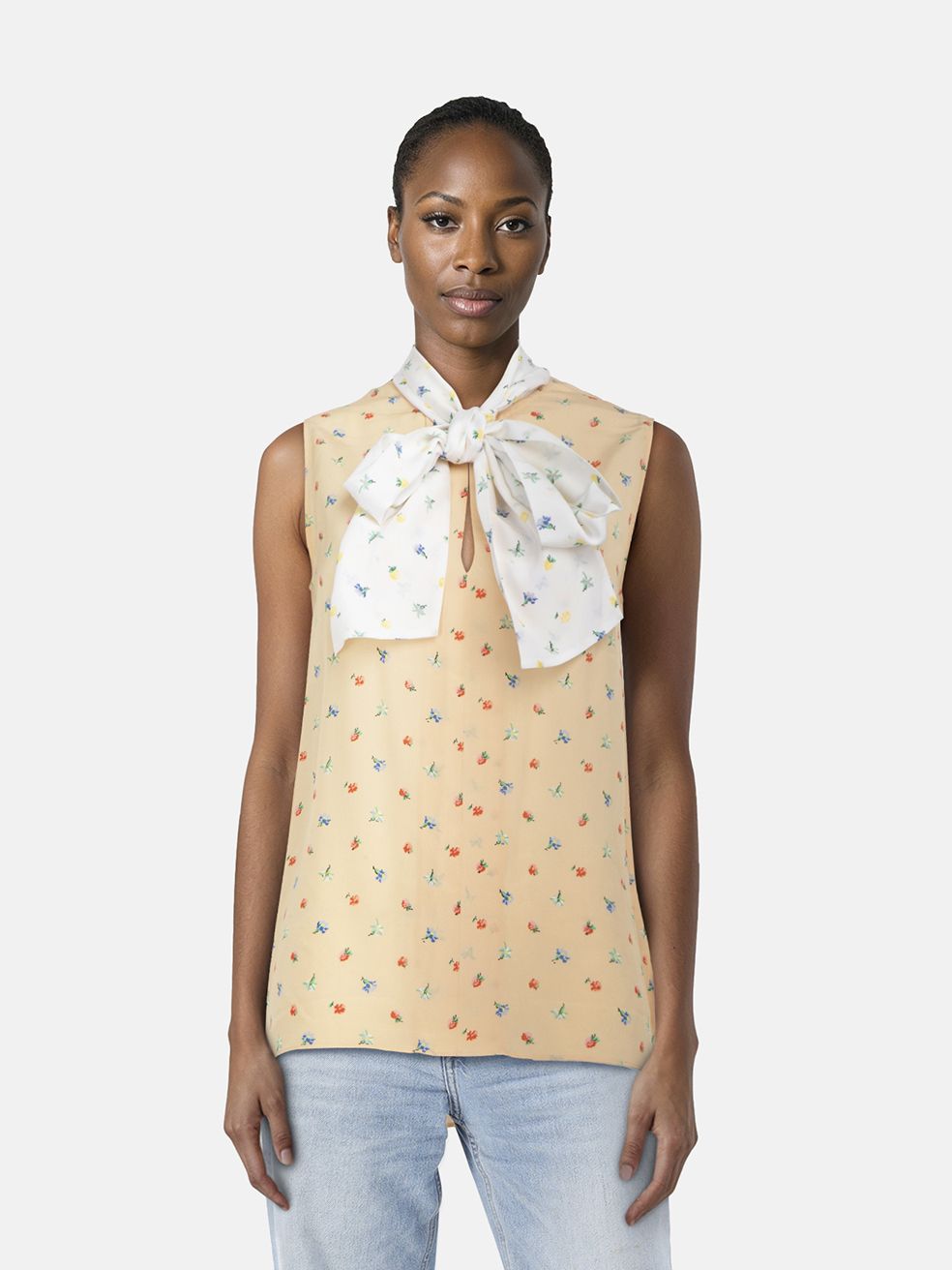 Joseph Beige & White Silk Spring Bud Top