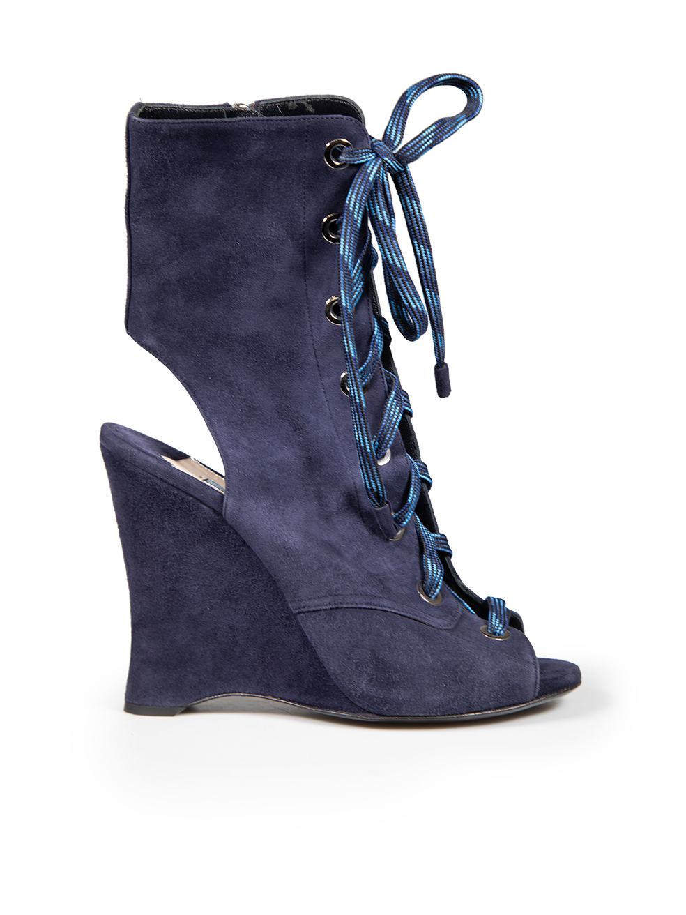 Prada Pre-Owned Navy Suede Lace Up Wedge Boots