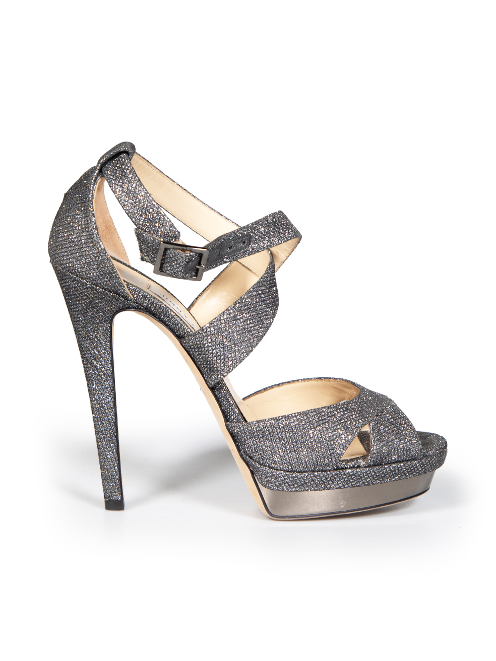 Jimmy Choo Pre-Owned Silver Glitter Metallic Heels