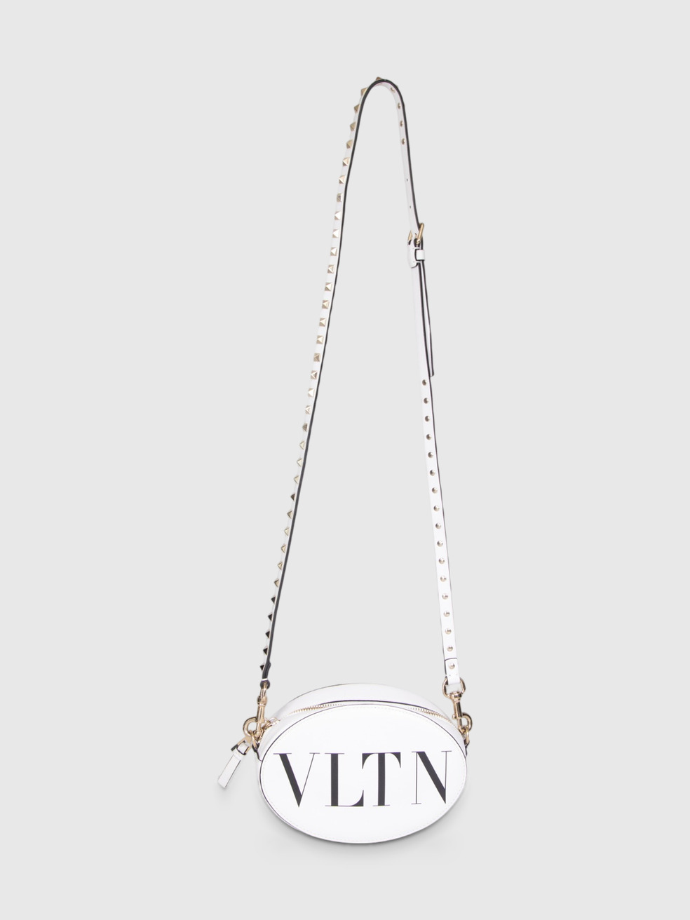 Valentino Garavani White Leather VLTN Rockstud Oval Bag
