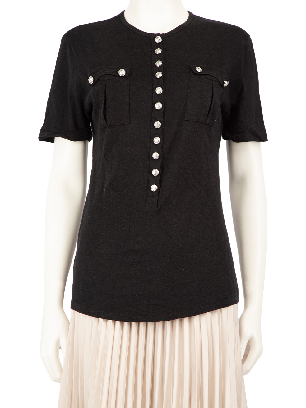 Balmain Pre-Owned Black Button Detail Pocket T-Shirt