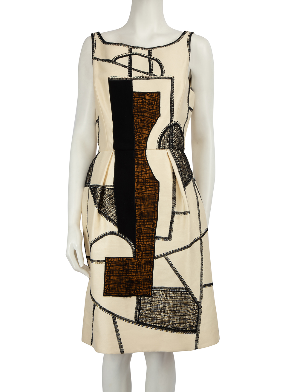 Oscar de la Renta Pre-Owned Cream Wool Embroidered Dress