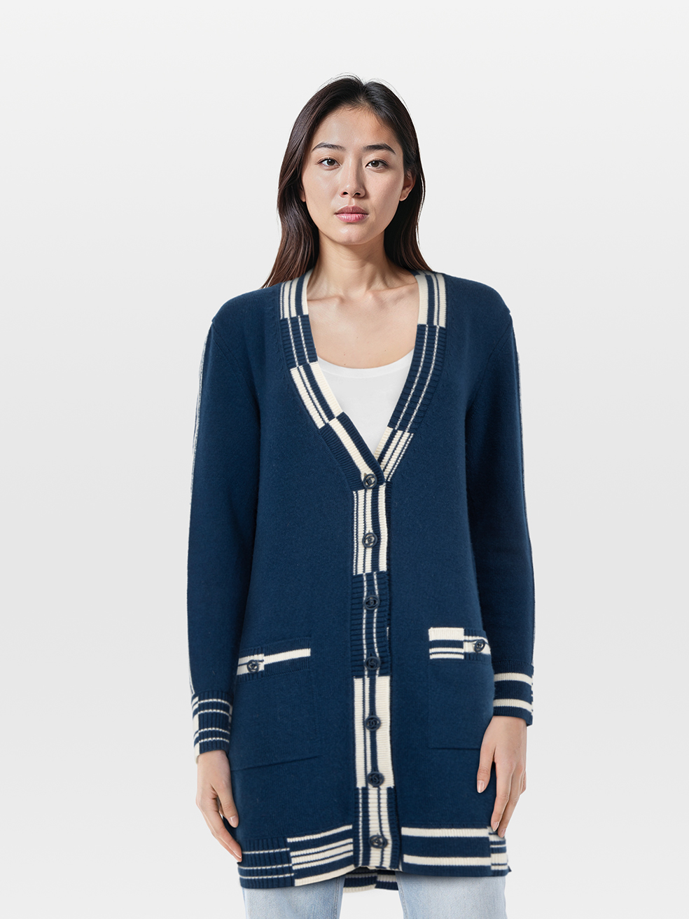Chanel Pre-Owned Blue Cashmere Logo Detail Cardigan