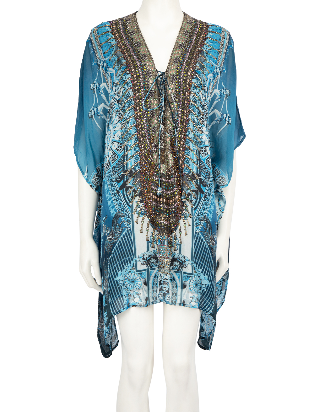 Camilla Pre-Owned Blue Silk Beaded V-Neck Dress